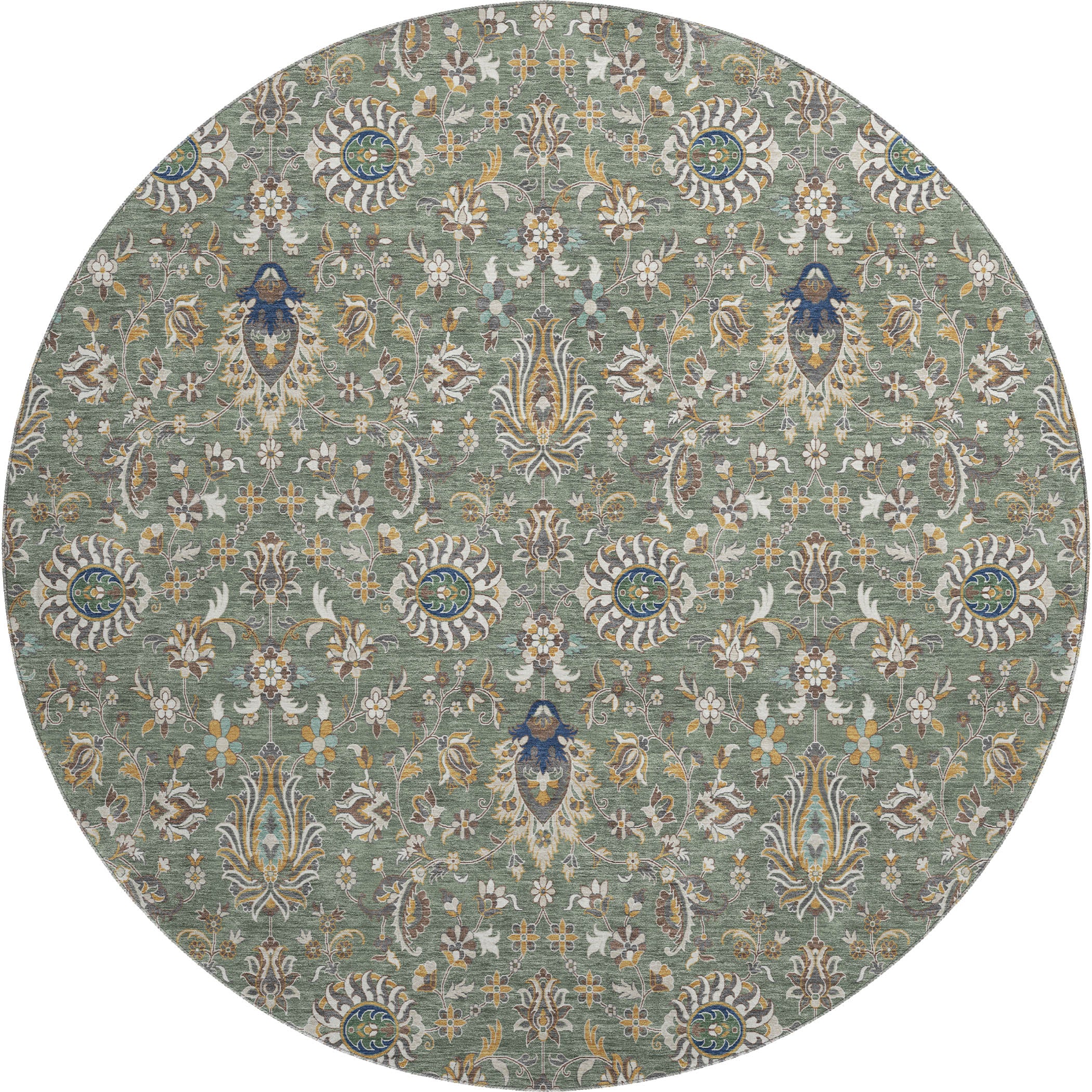 Hoi An Machine Washable Traditional Green Rug 8' x 8' #shape_Round