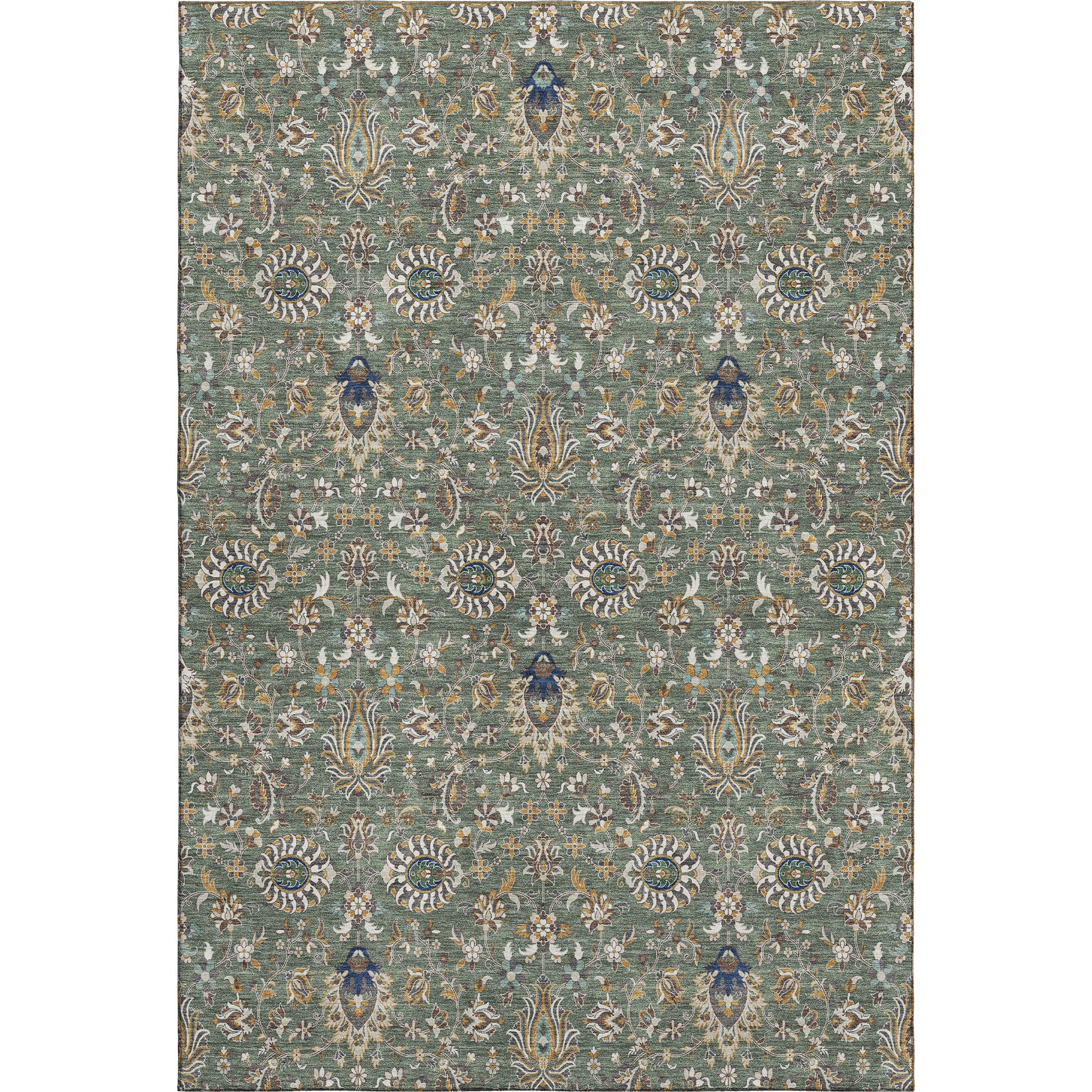 Hoi An Machine Washable Traditional Green Rug 2'6" x 3'10" #shape_Rectangle