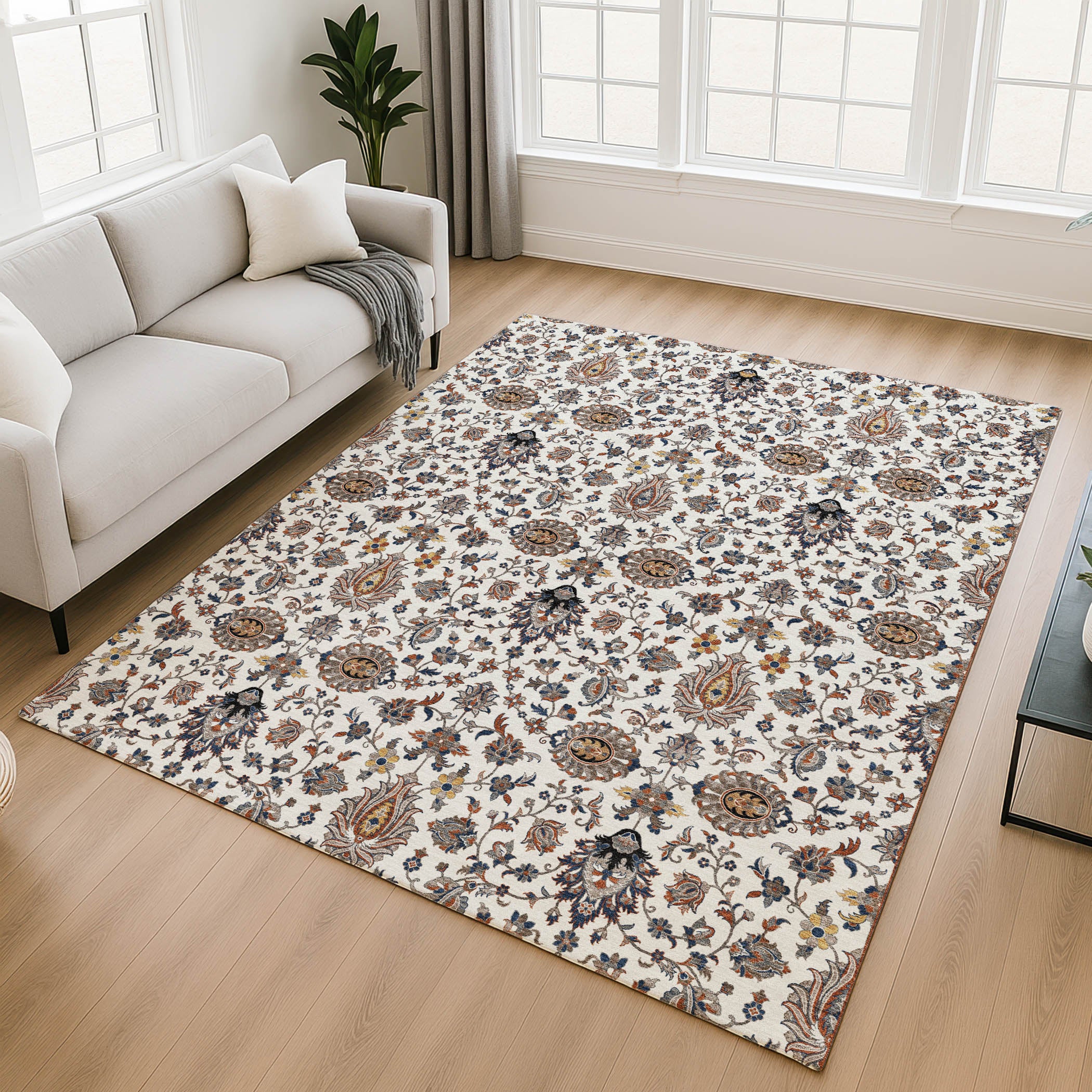 Hoi An Machine Washable Traditional Ivory Rug 2'6" x 3'10" #shape_Rectangle