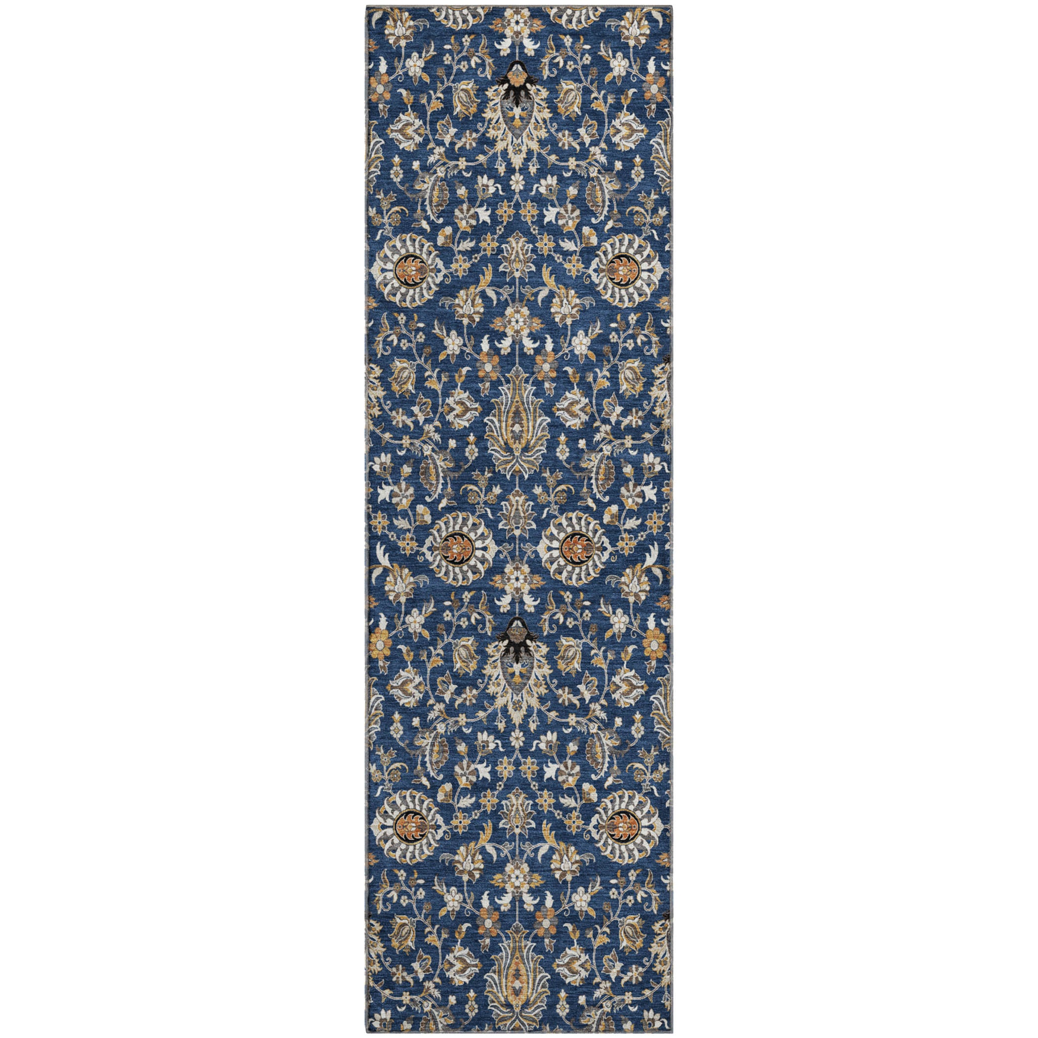 Hoi An Machine Washable Traditional Navy Blue Rug 2'3" x 7'6" #shape_Runner