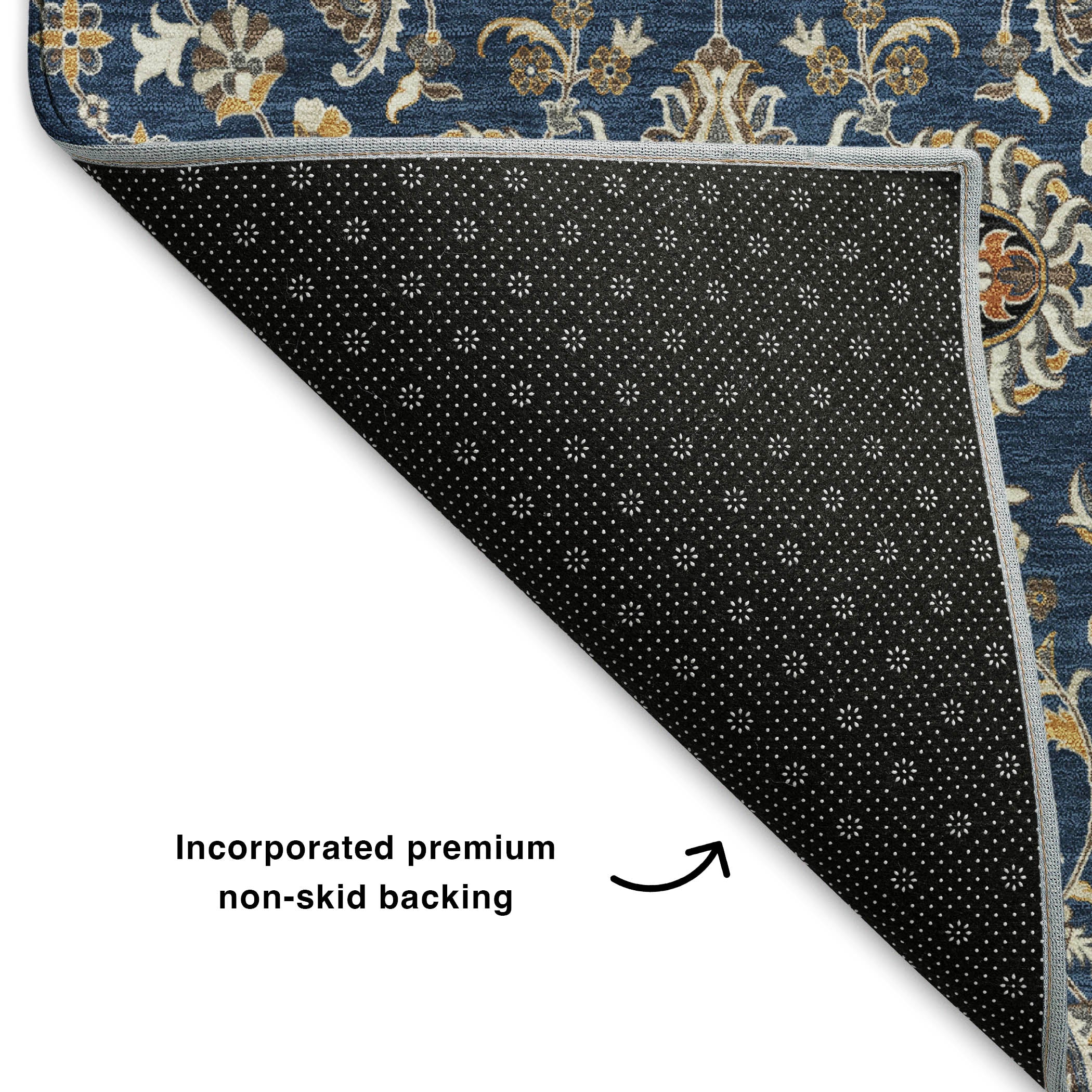 Hoi An Machine Washable Traditional Navy Blue Rug 1'8" x 2'6" #shape_Rectangle