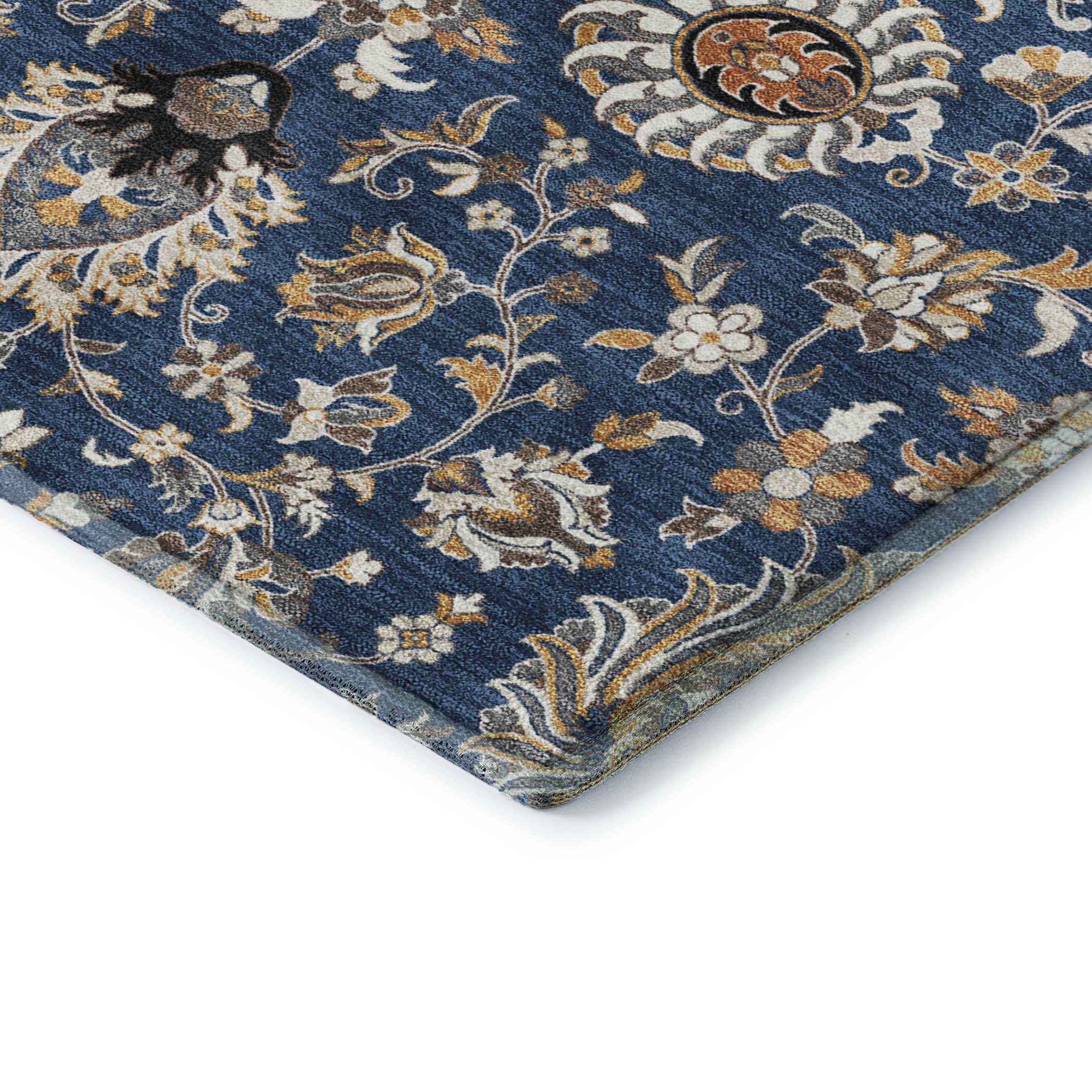 Hoi An Machine Washable Traditional Navy Blue Rug 1'8" x 2'6" #shape_Rectangle