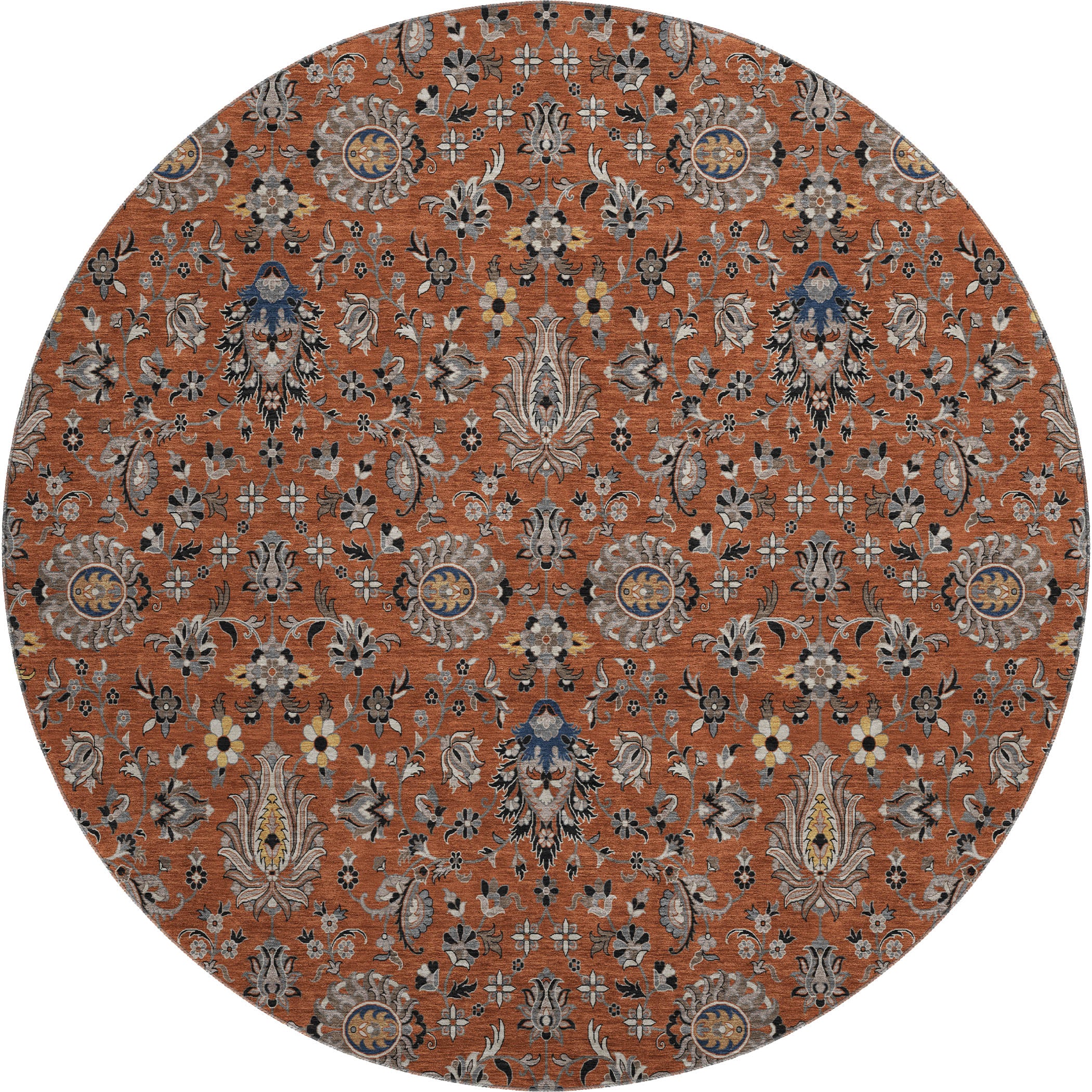 Hoi An Machine Washable Traditional Paprika Orange Rug 8' x 8' #shape_Round