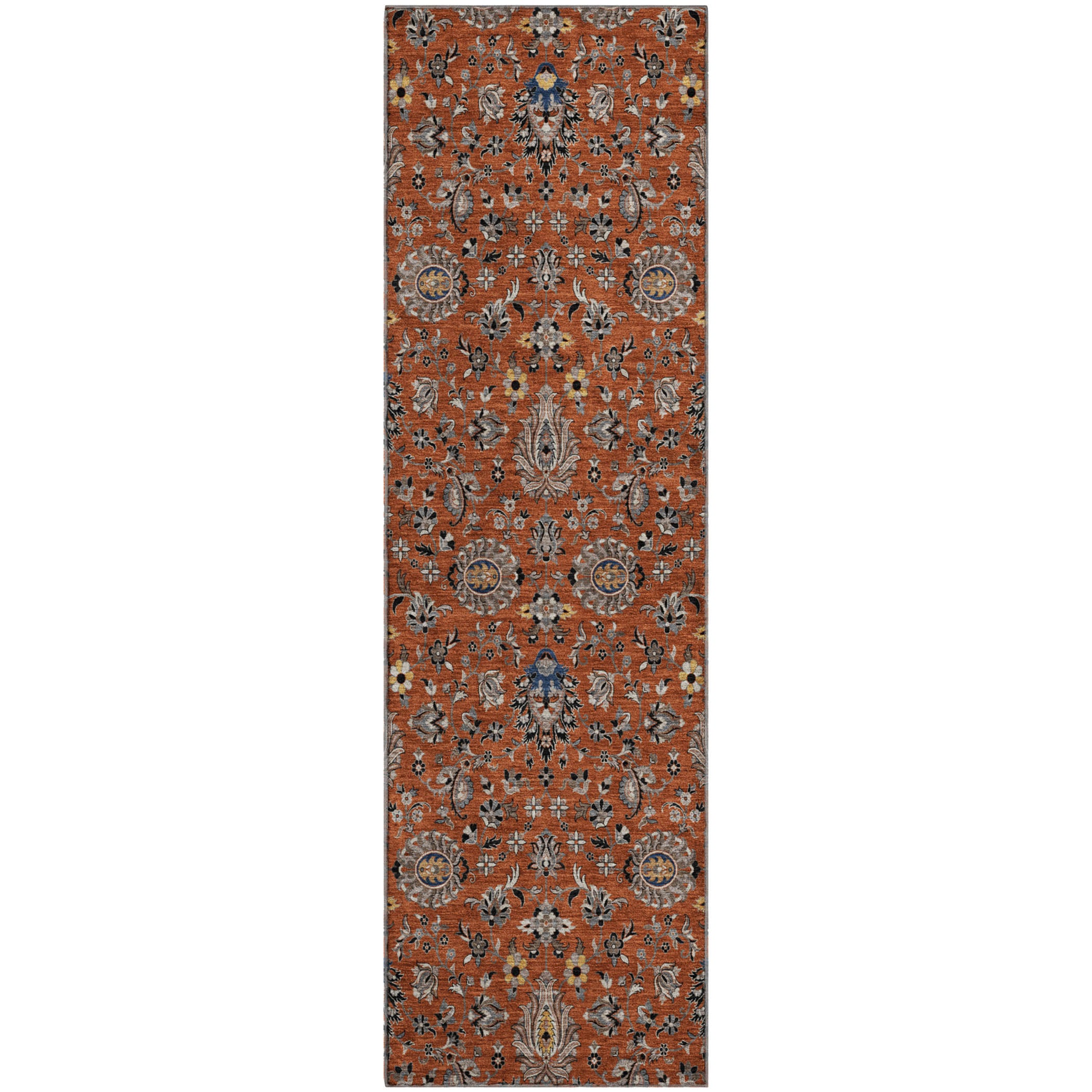Hoi An Machine Washable Traditional Paprika Orange Rug 2'3" x 7'6" #shape_Runner