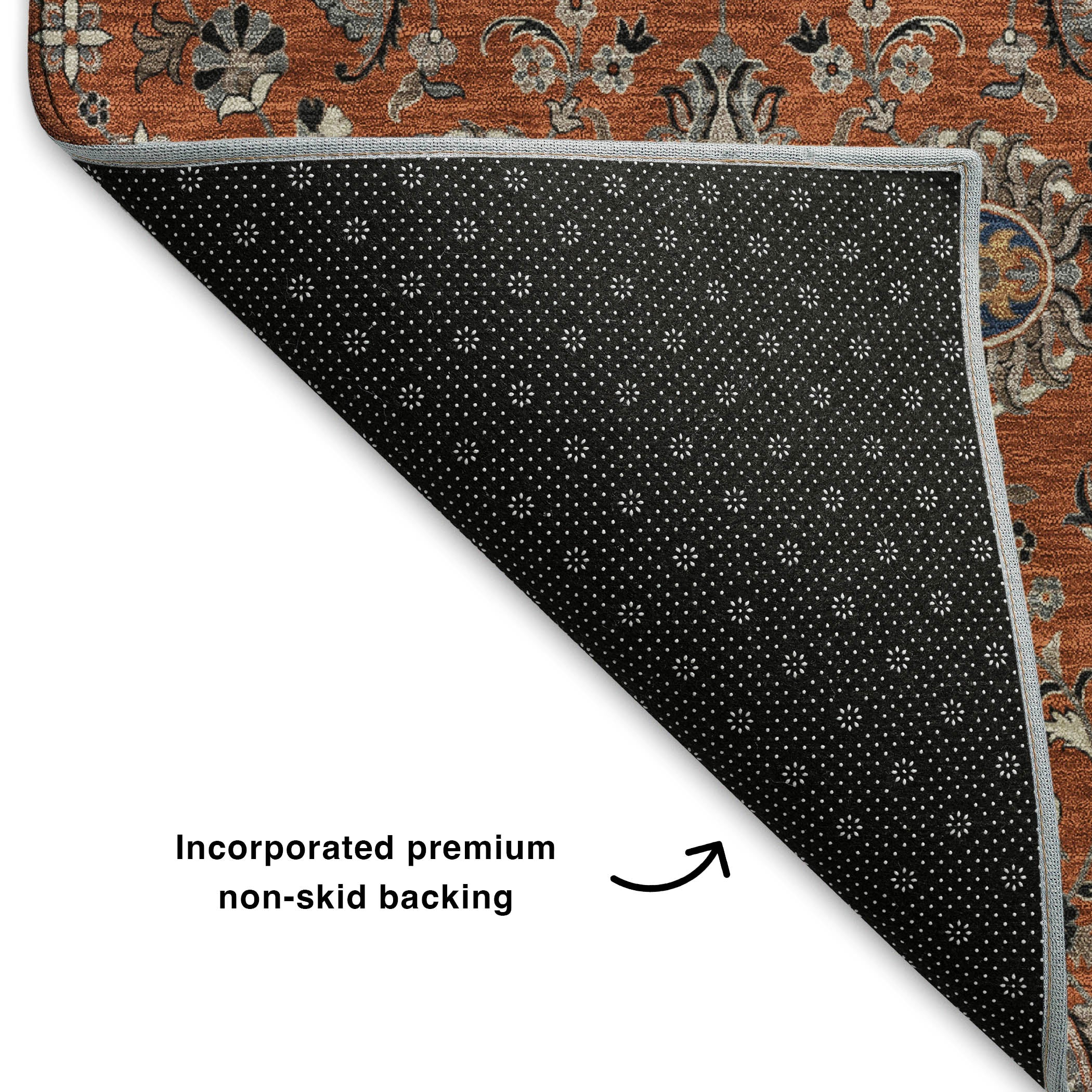 Hoi An Machine Washable Traditional Paprika Orange Rug 1'8" x 2'6" #shape_Rectangle
