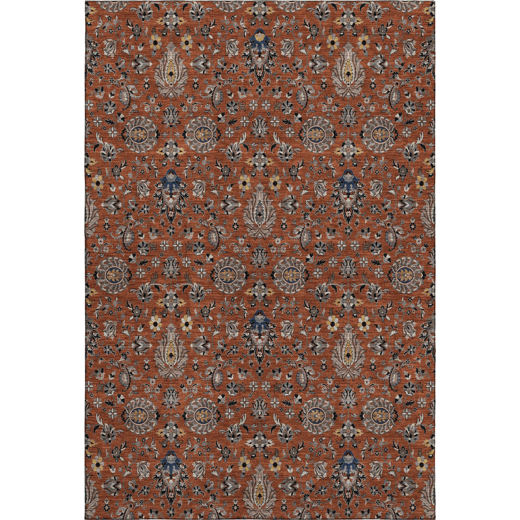 Hoi An Machine Washable Traditional Paprika Orange Rug 2'6" x 3'10" #shape_Rectangle
