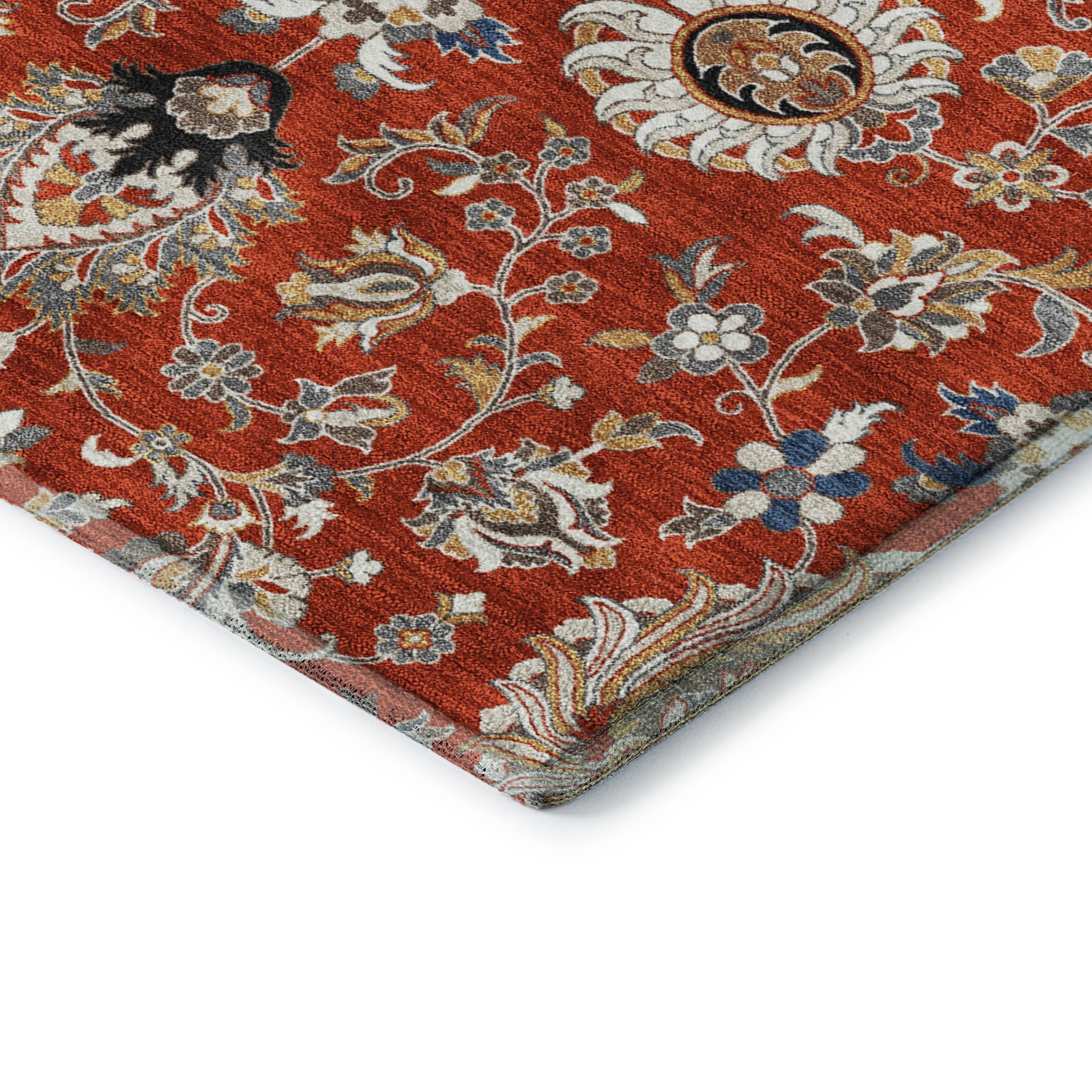Hoi An Machine Washable Traditional Red Rug 1'8" x 2'6" #shape_Rectangle