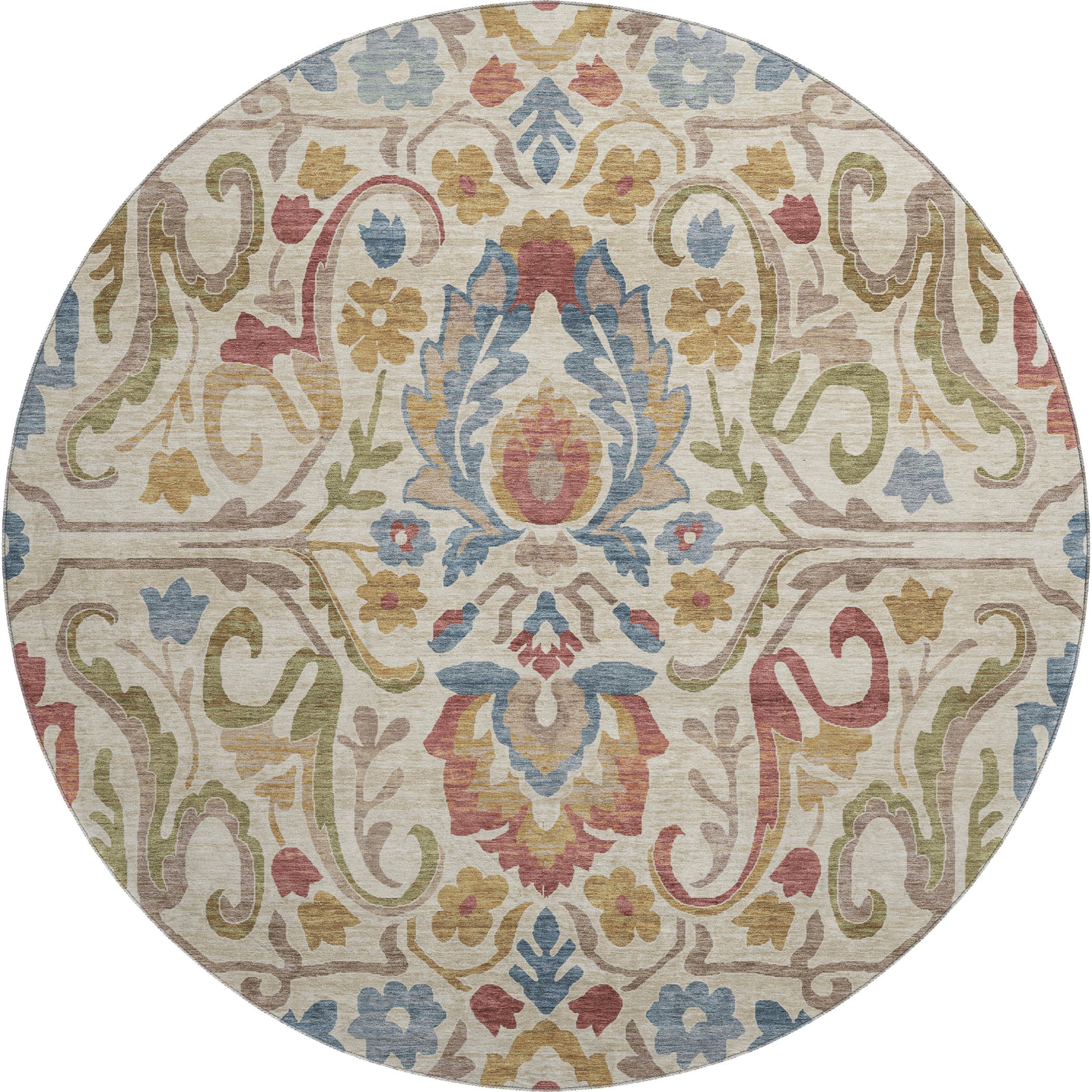 Nairobi Machine Washable Transitional Beige Brown Rug 8' x 8' #shape_Round