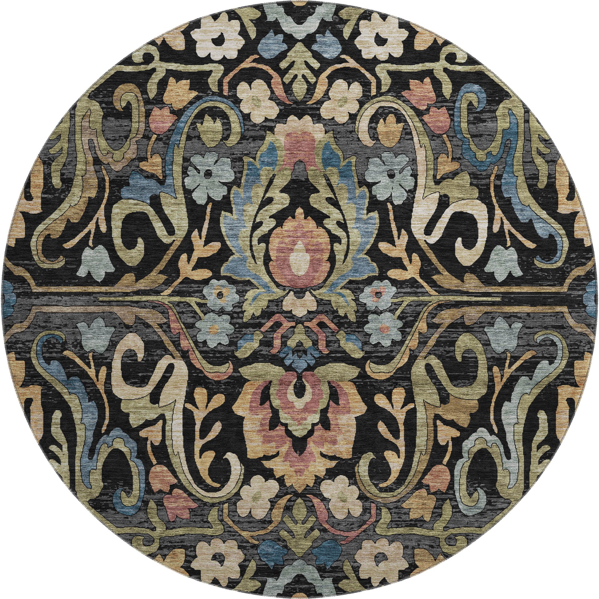 Nairobi Machine Washable Transitional Black Rug 8' x 8' #shape_Round