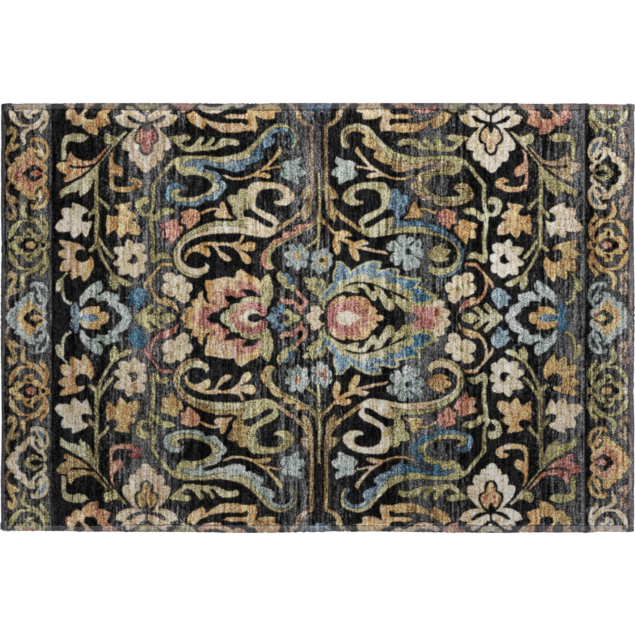 Nairobi Machine Washable Transitional Black Rug 1'8" x 2'6" #shape_Rectangle