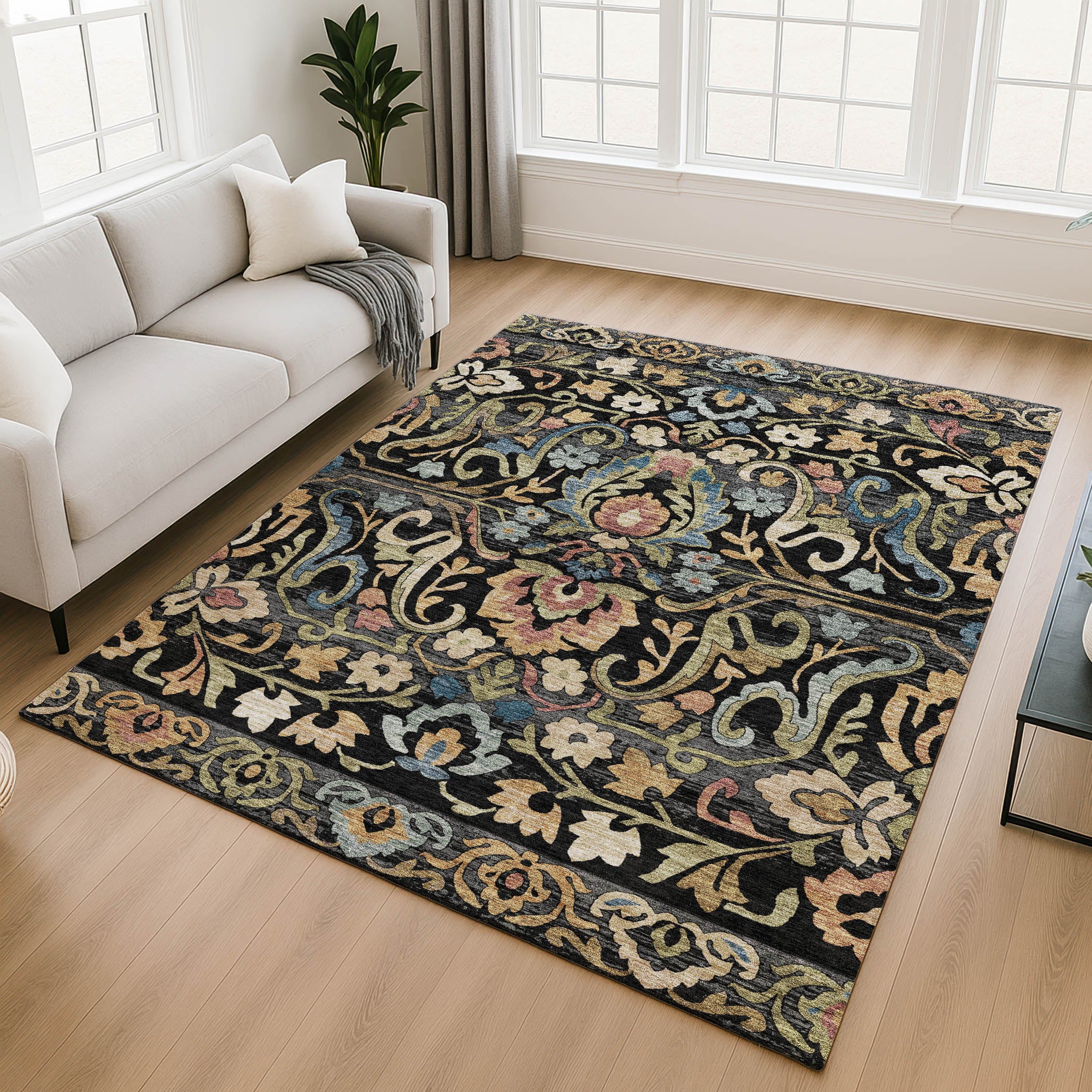 Nairobi Machine Washable Transitional Black Rug 2'6" x 3'10" #shape_Rectangle