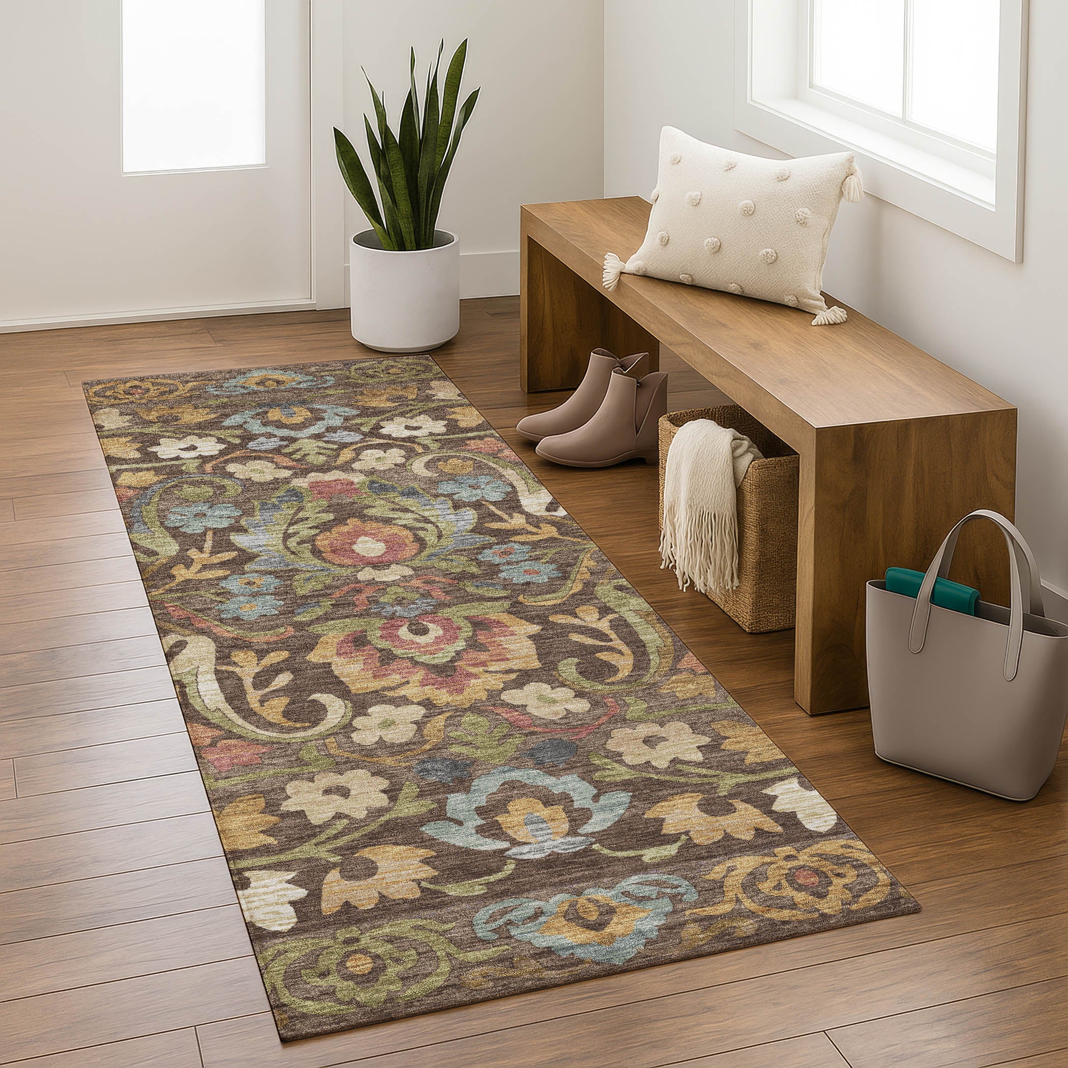 Nairobi Machine Washable Transitional Chocolate Brown Rug 2'3" x 7'6" #shape_Runner