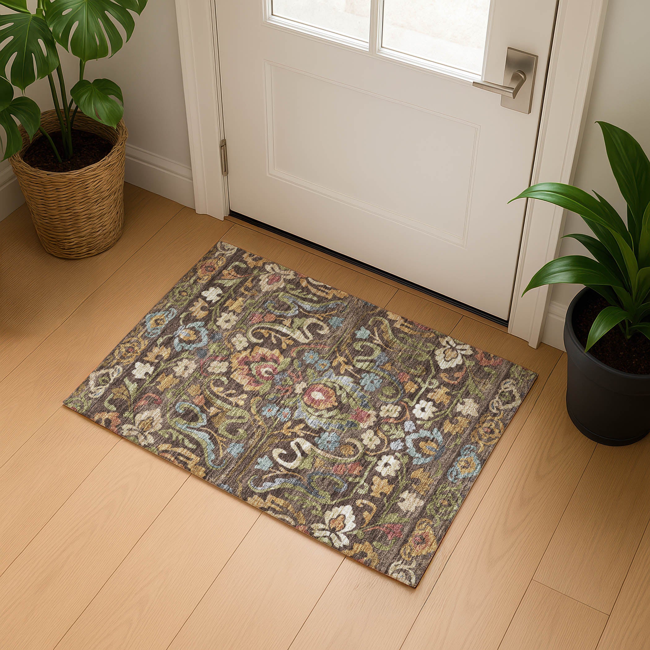 Nairobi Machine Washable Transitional Chocolate Brown Rug 1'8" x 2'6" #shape_Rectangle
