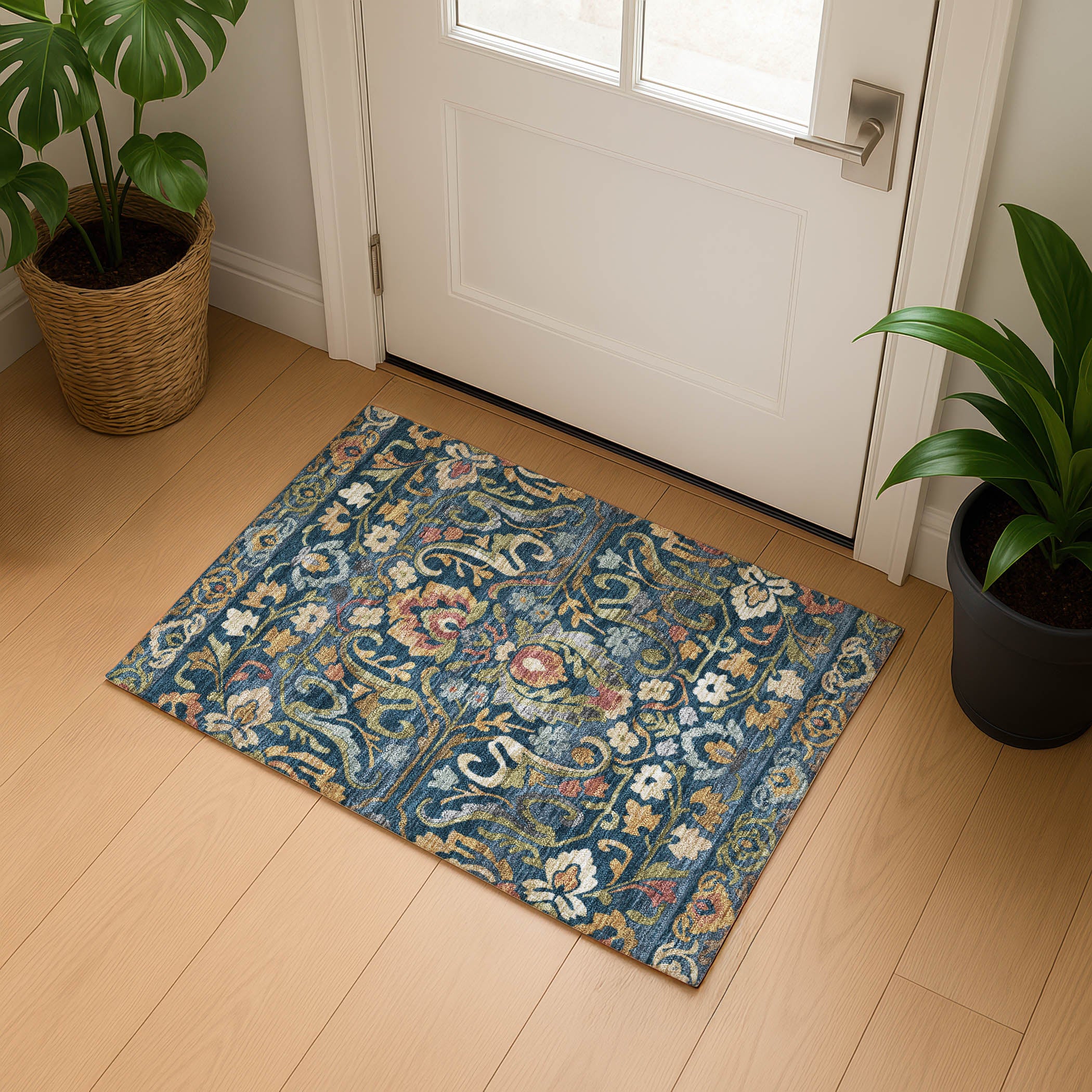 Nairobi Machine Washable Transitional Navy Blue Rug 1'8" x 2'6" #shape_Rectangle