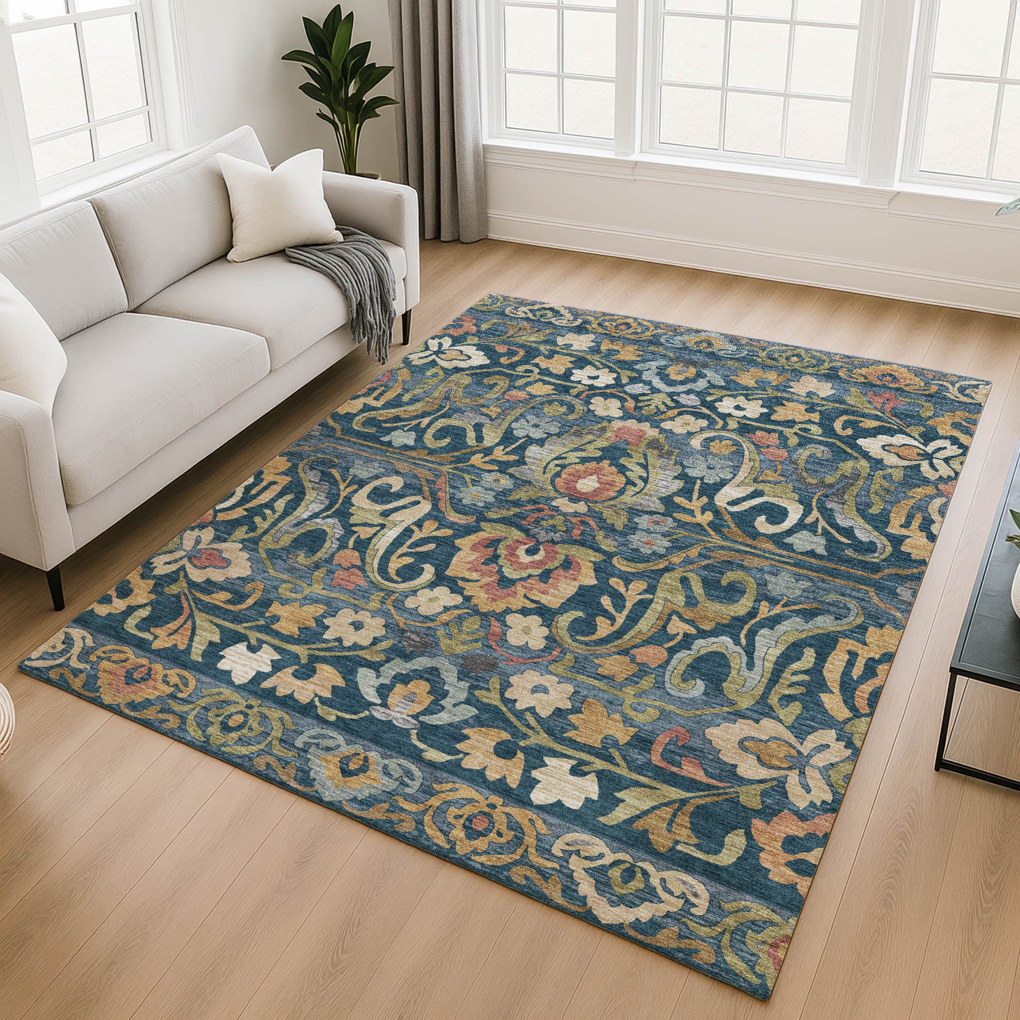 Nairobi Machine Washable Transitional Navy Blue Rug 2'6" x 3'10" #shape_Rectangle