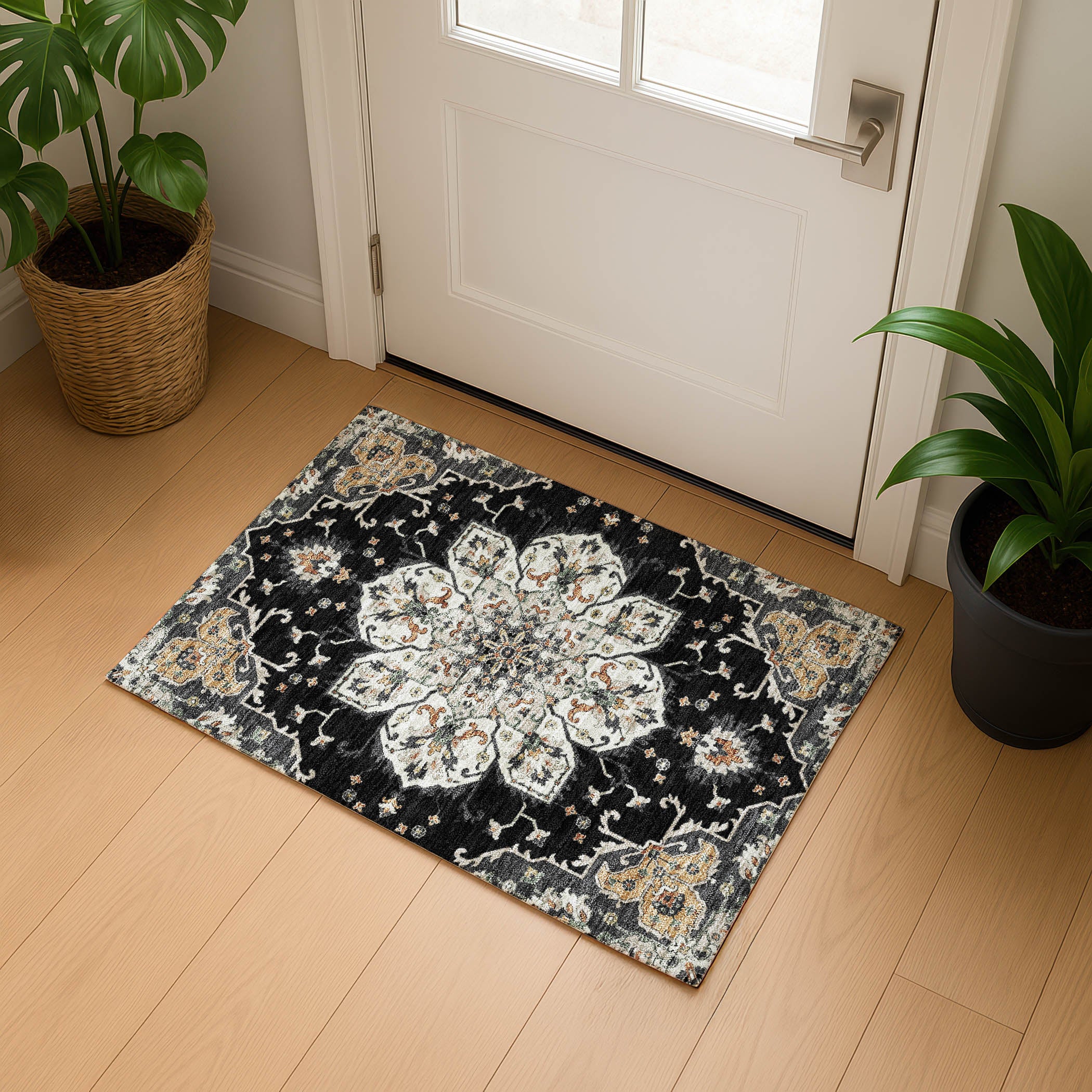 Budapest Machine Washable Traditional Black Rug 1'8" x 2'6" #shape_Rectangle