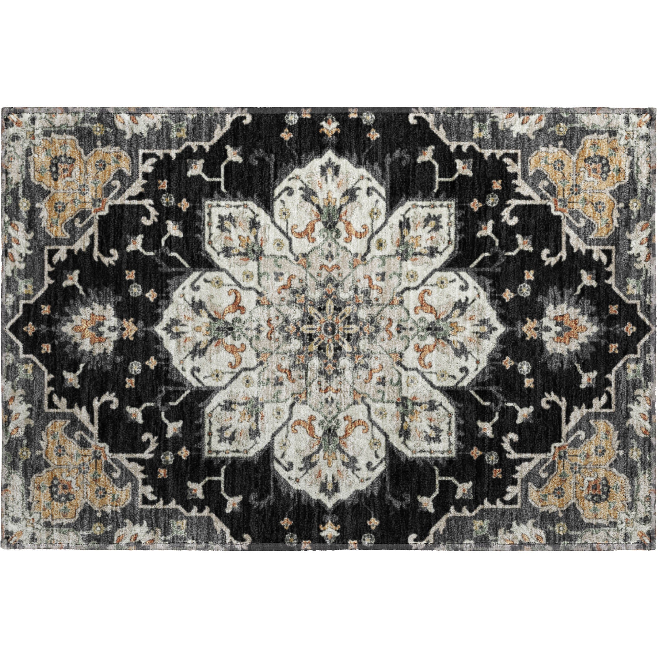 Budapest Machine Washable Traditional Black Rug 1'8" x 2'6" #shape_Rectangle