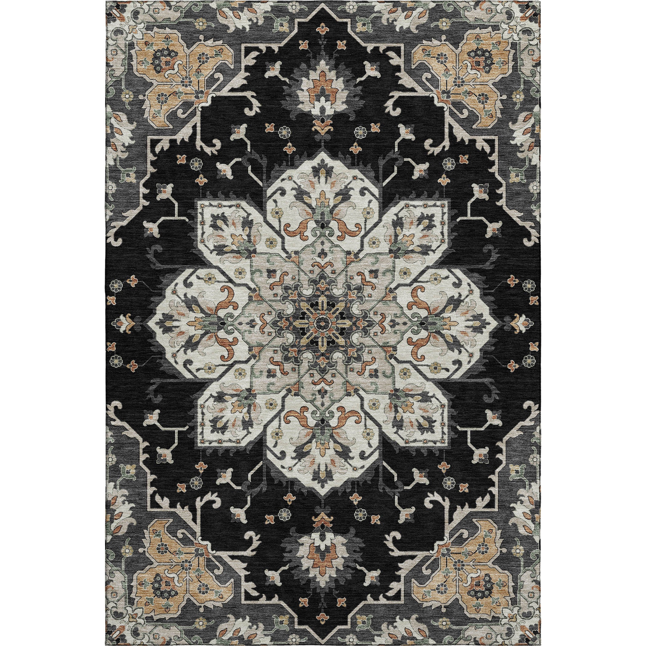 Budapest Machine Washable Traditional Black Rug 2'6" x 3'10" #shape_Rectangle