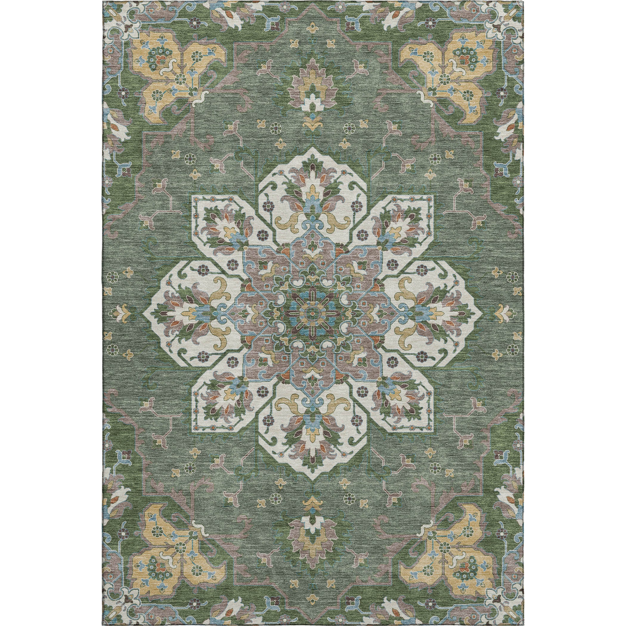 Budapest Machine Washable Traditional Green Rug 2'6" x 3'10" #shape_Rectangle