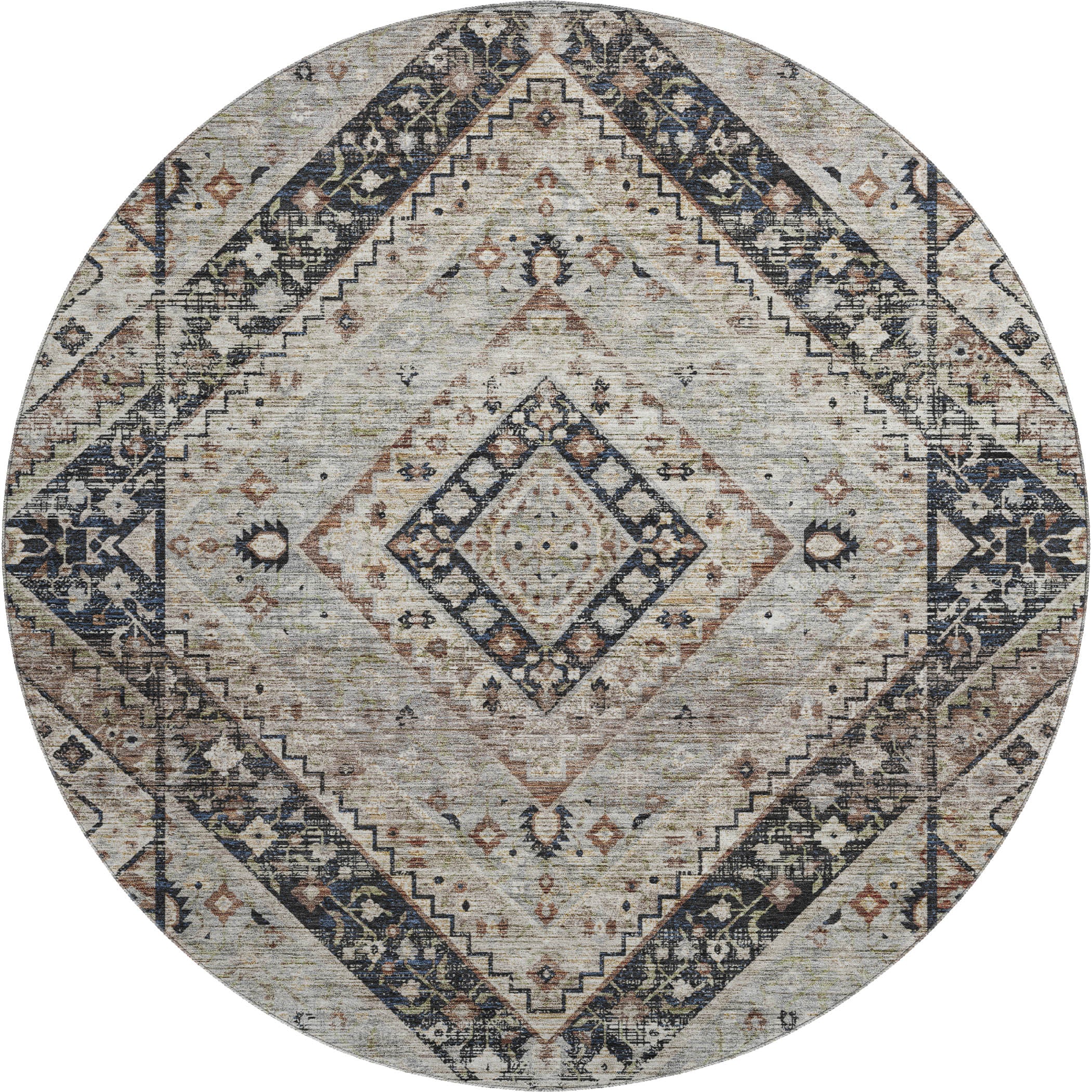 Cusco Machine Washable Transitional Black Rug 8' x 8' #shape_Round