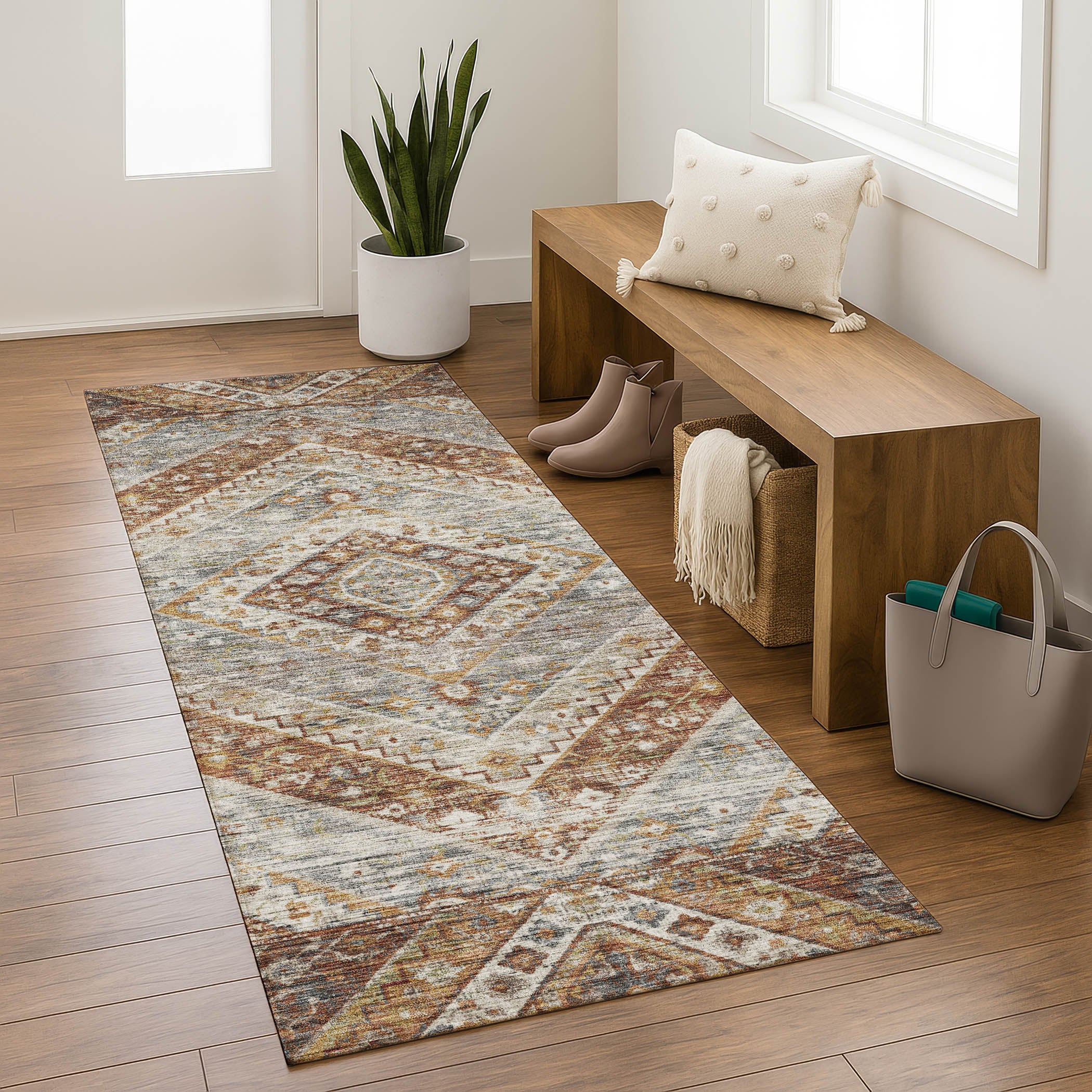 Cusco Machine Washable Transitional Paprika Orange Rug 2'3" x 7'6" #shape_Runner