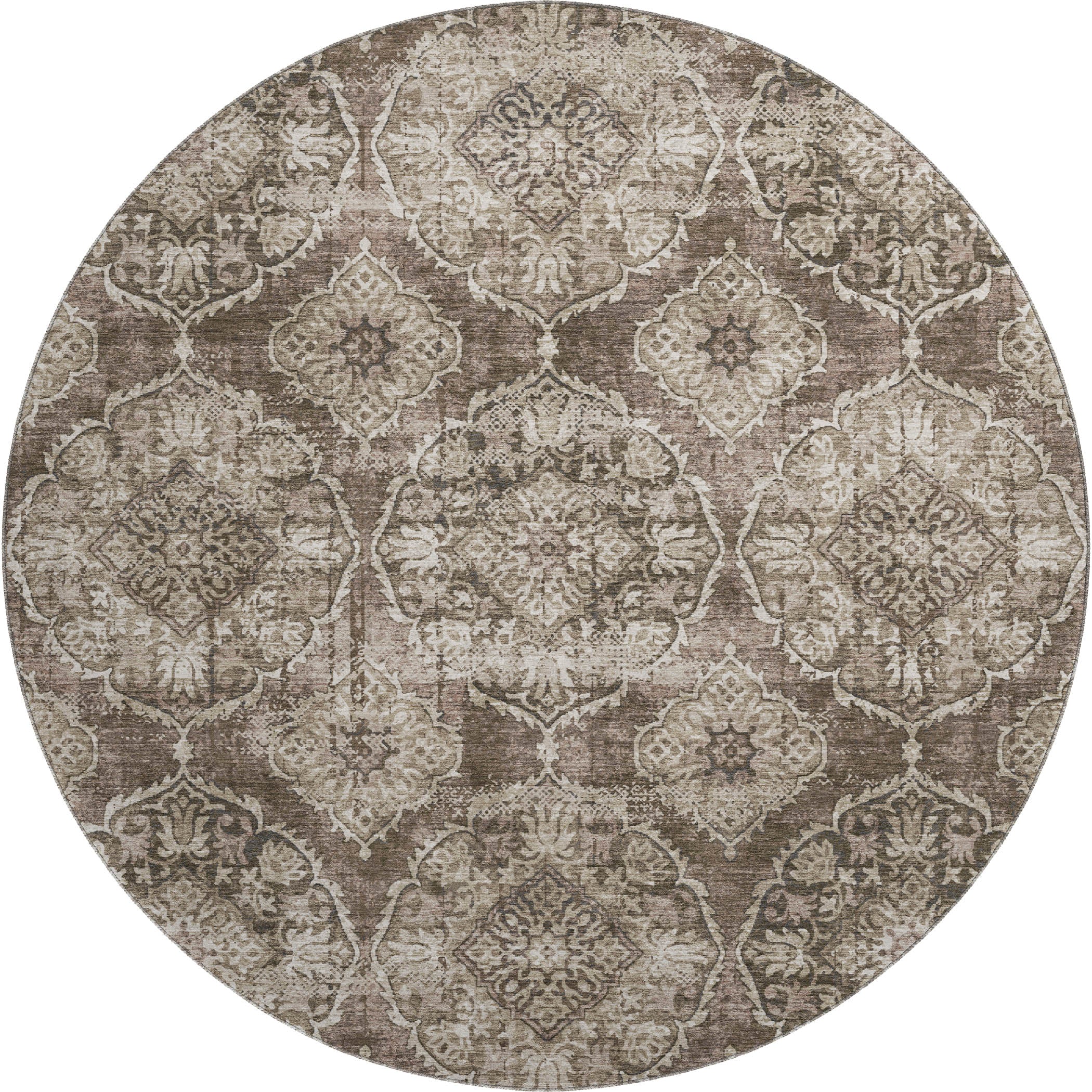 Montevideo Machine Washable Transitional Chocolate Brown Rug 8' x 8' #shape_Round