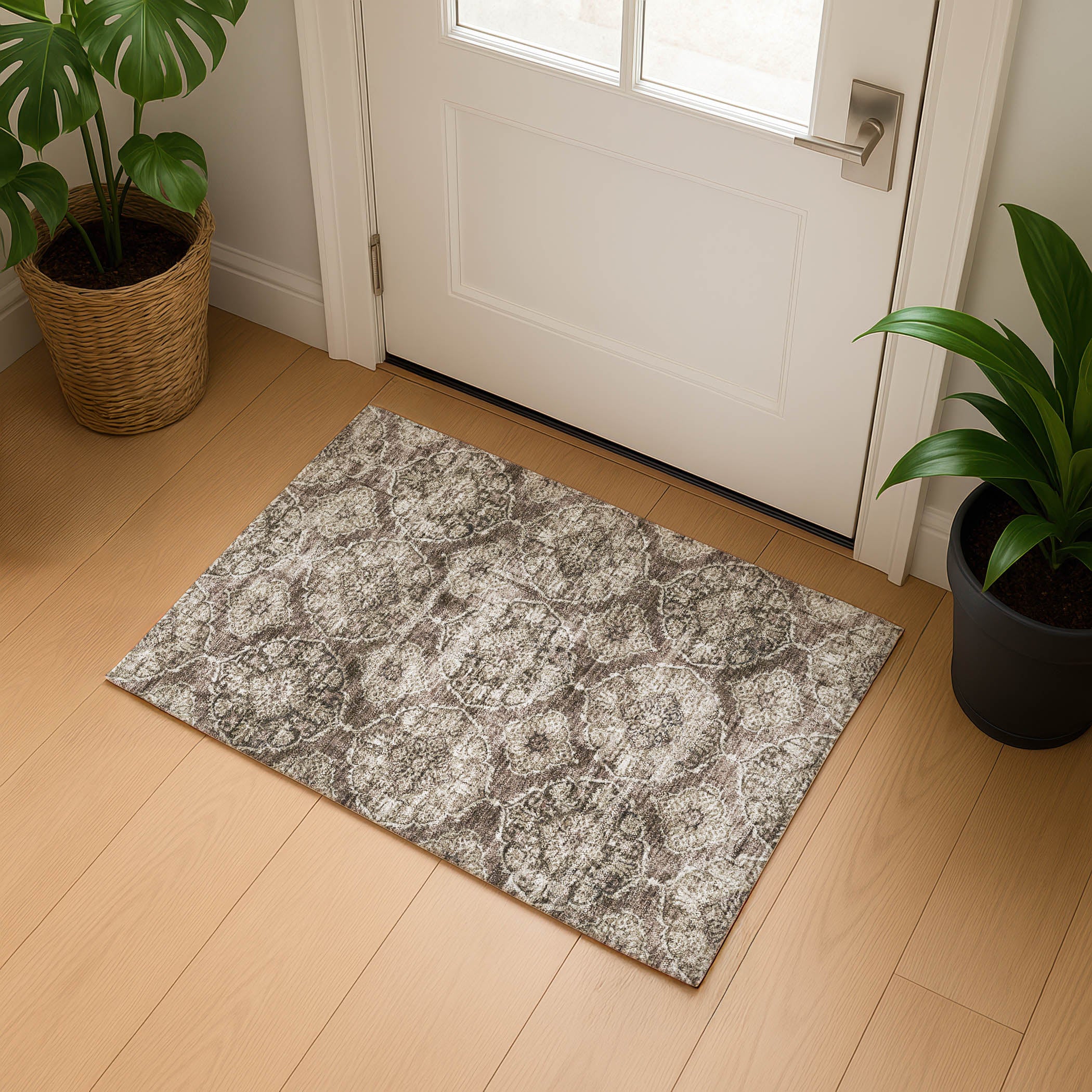 Montevideo Machine Washable Transitional Chocolate Brown Rug 1'8" x 2'6" #shape_Rectangle