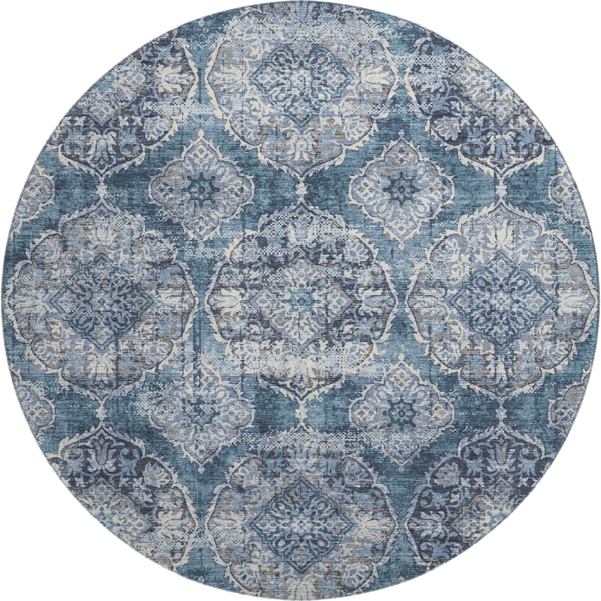 Montevideo Machine Washable Transitional Denim Blue Rug 8' x 8' #shape_Round