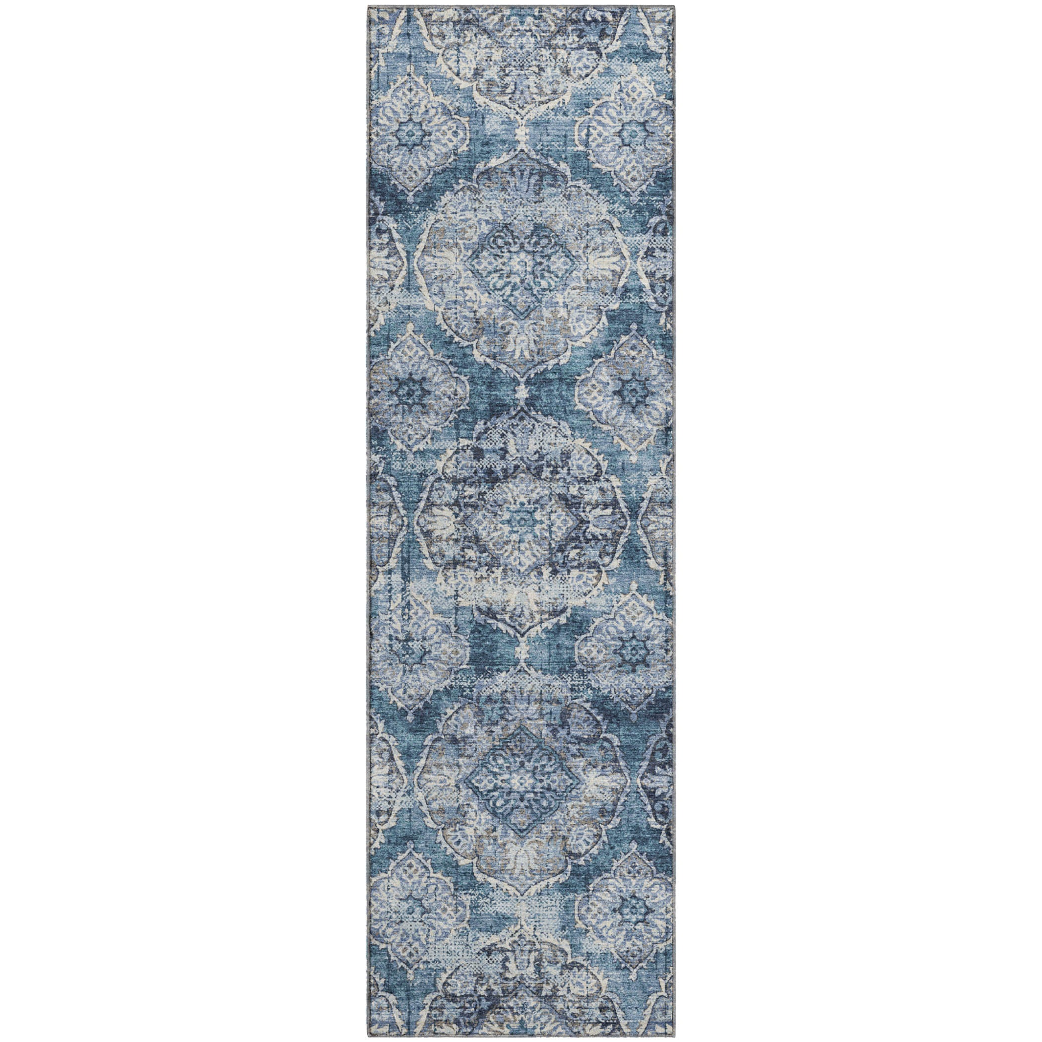 Montevideo Machine Washable Transitional Denim Blue Rug 2'3" x 7'6" #shape_Runner