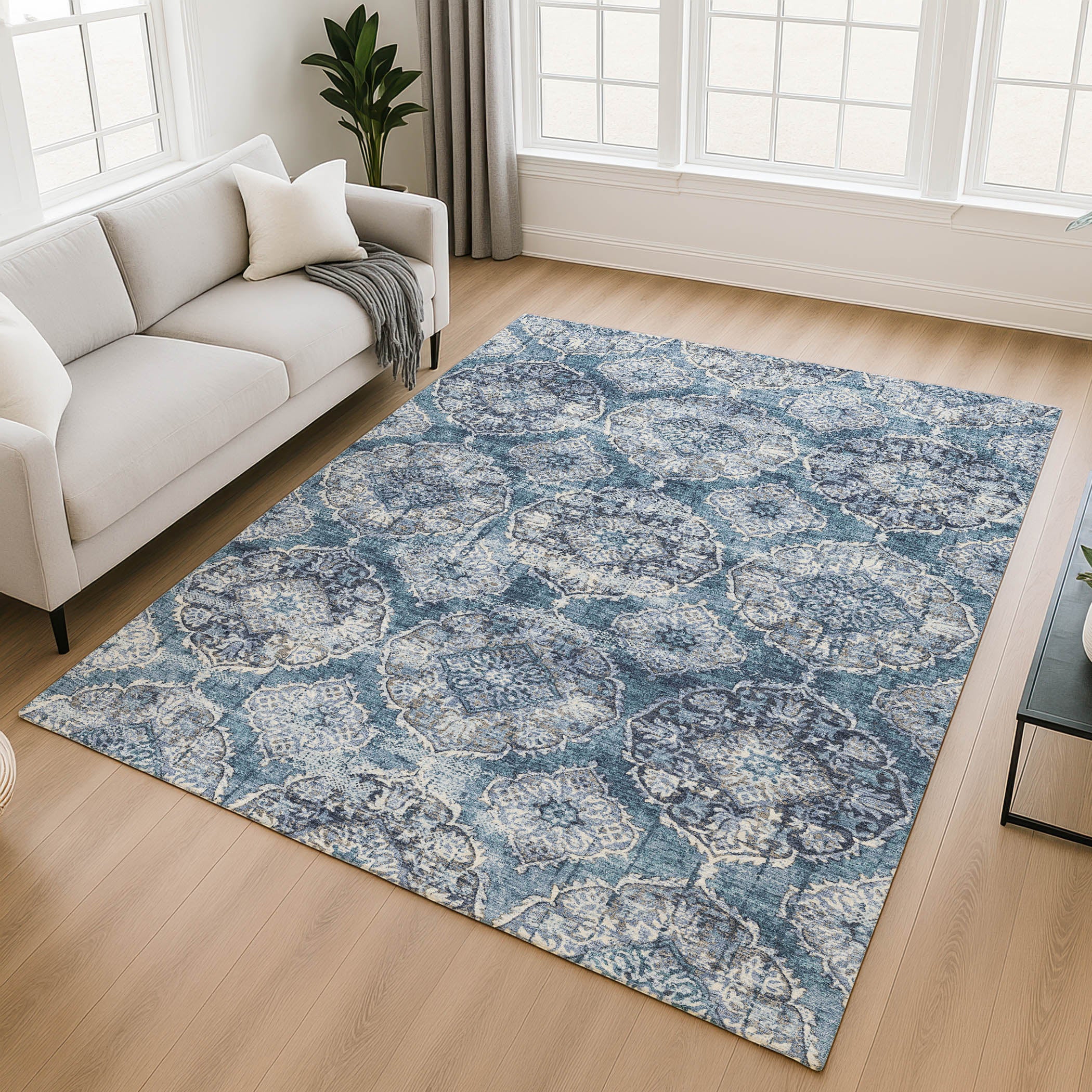 Montevideo Machine Washable Transitional Denim Blue Rug 2'6" x 3'10" #shape_Rectangle
