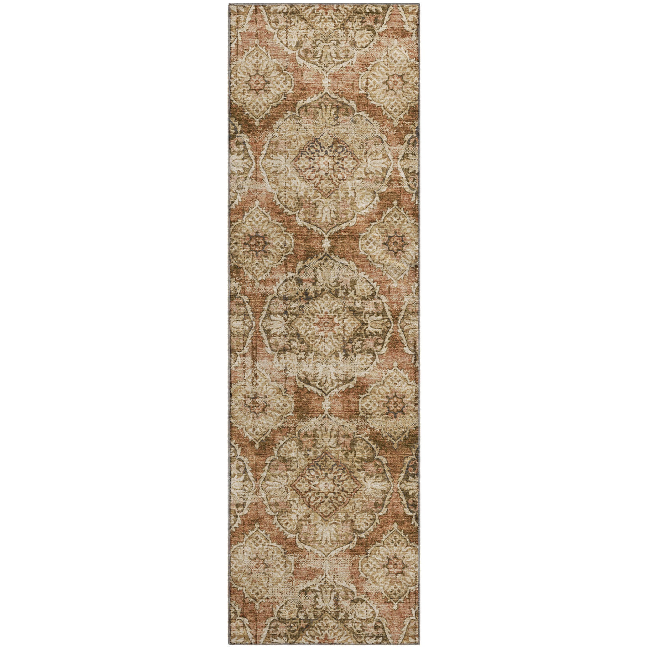 Montevideo Machine Washable Transitional Paprika Orange Rug 2'3" x 7'6" #shape_Runner
