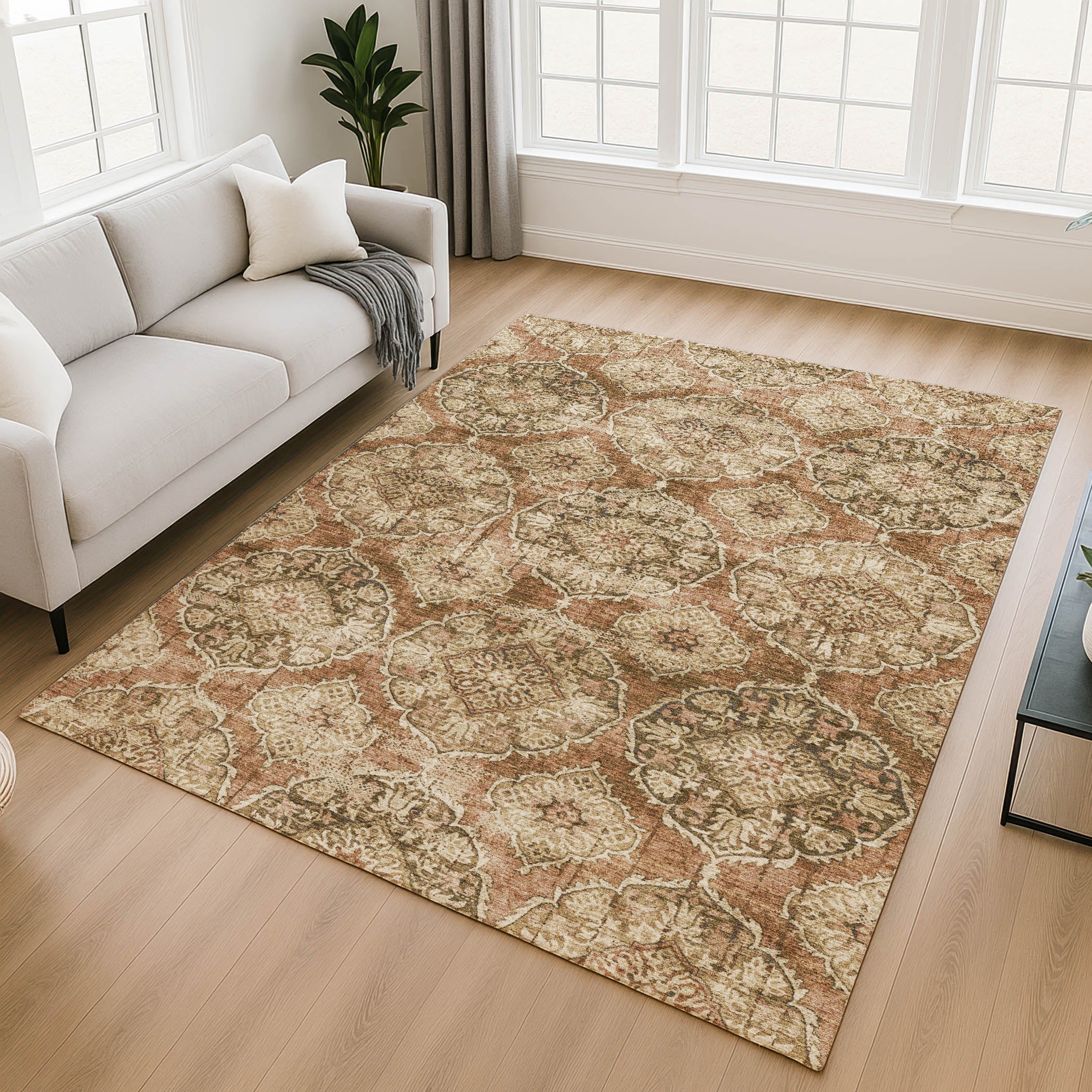 Montevideo Machine Washable Transitional Paprika Orange Rug 2'6" x 3'10" #shape_Rectangle