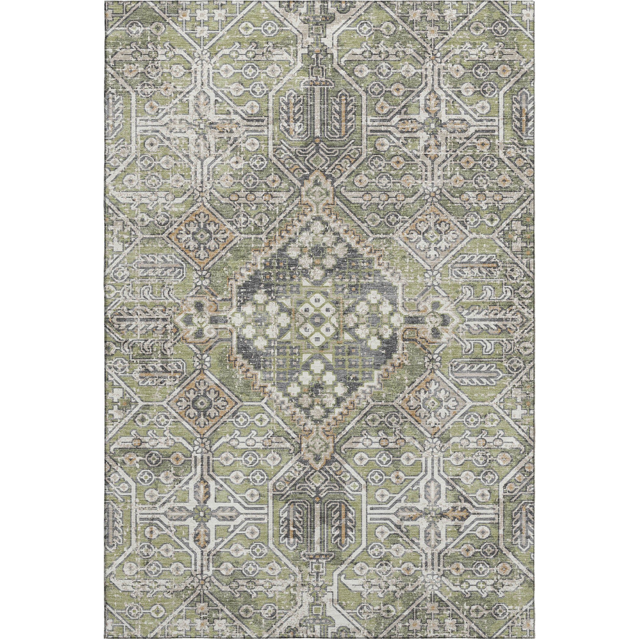 Luang Prabang Machine Washable Traditional Aloe Green Rug 2'6" x 3'10" #shape_Rectangle
