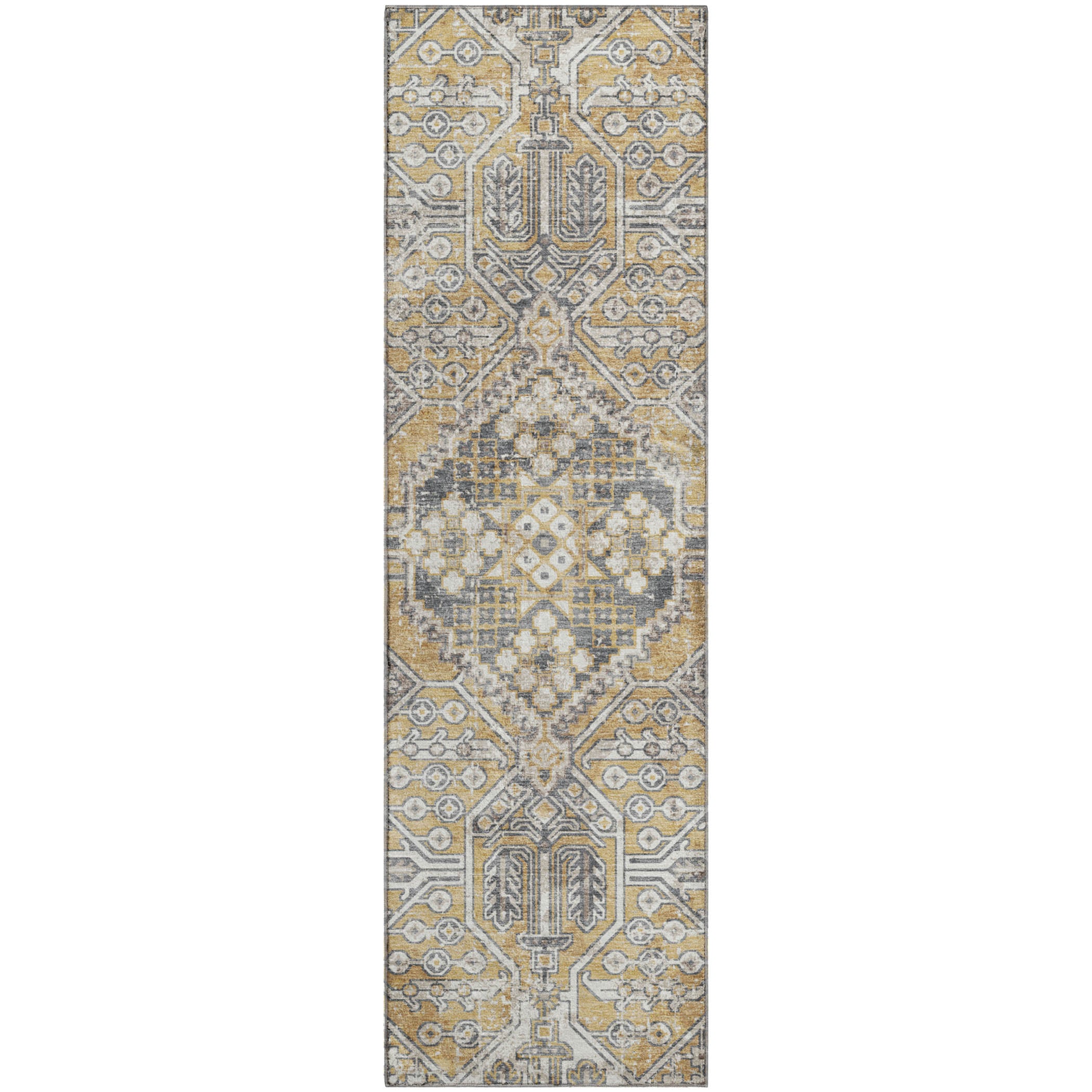 Luang Prabang Machine Washable Traditional Gold Rug 2'3" x 7'6" #shape_Runner