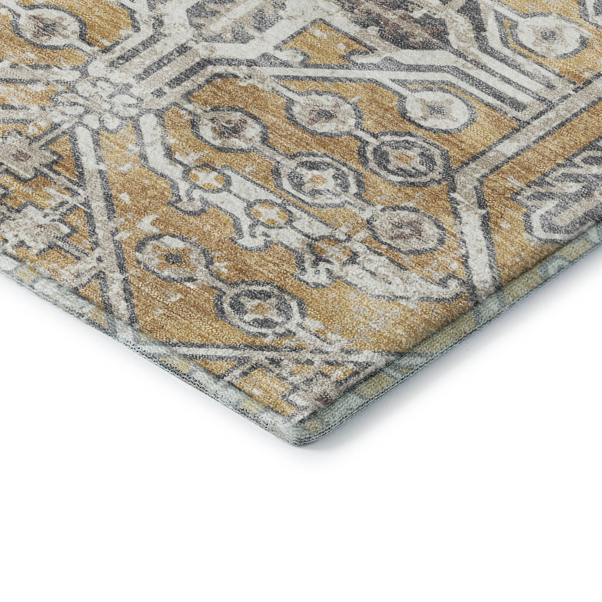 Luang Prabang Machine Washable Traditional Gold Rug 1'8" x 2'6" #shape_Rectangle