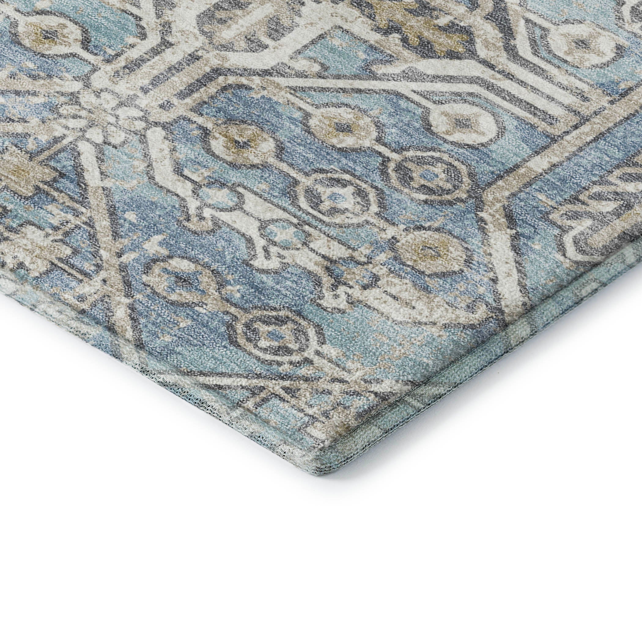 Luang Prabang Machine Washable Traditional Sky Blue Rug 1'8" x 2'6" #shape_Rectangle