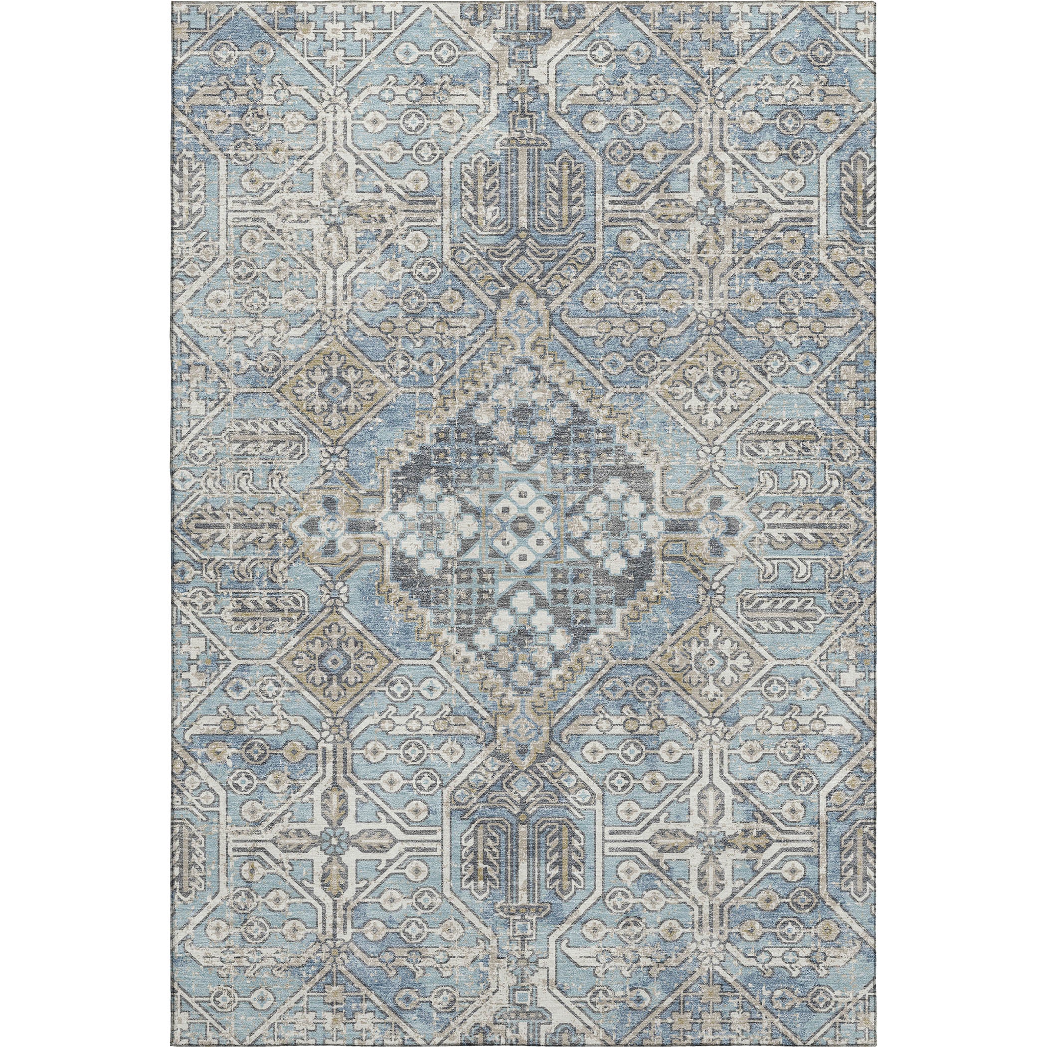 Luang Prabang Machine Washable Traditional Sky Blue Rug 2'6" x 3'10" #shape_Rectangle