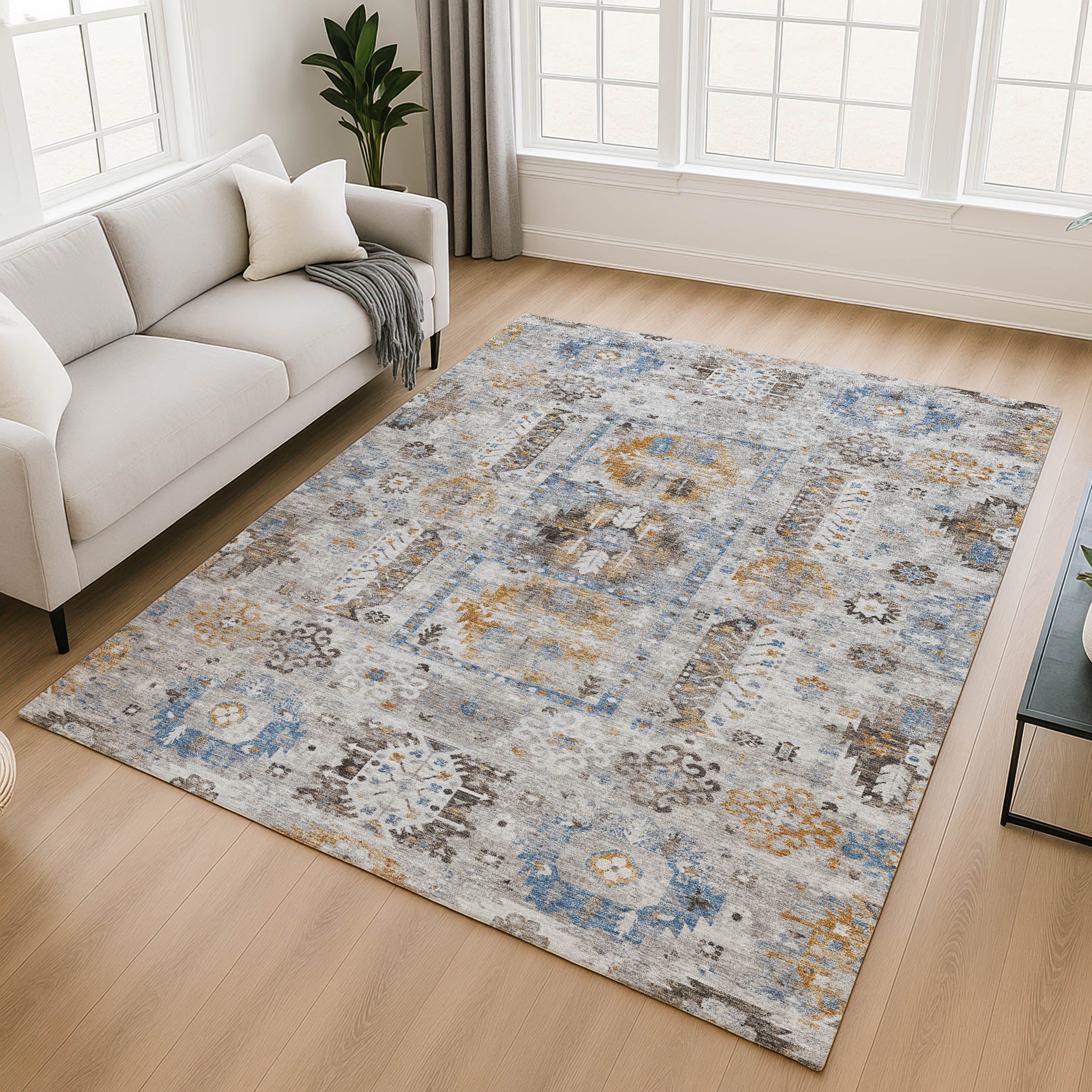 Queenstown Machine Washable Transitional Gray Rug 2'6" x 3'10" #shape_Rectangle