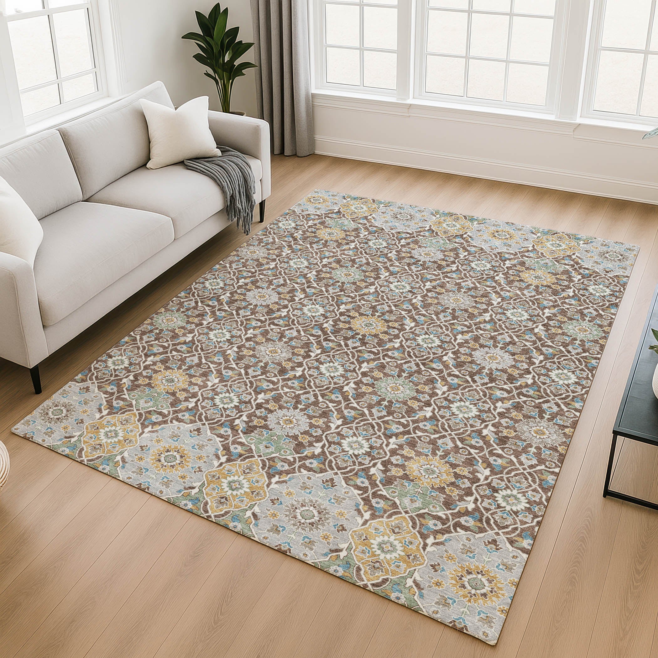 Zanzibar Machine Washable Transitional Chocolate Brown Rug 2'6" x 3'10" #shape_Rectangle