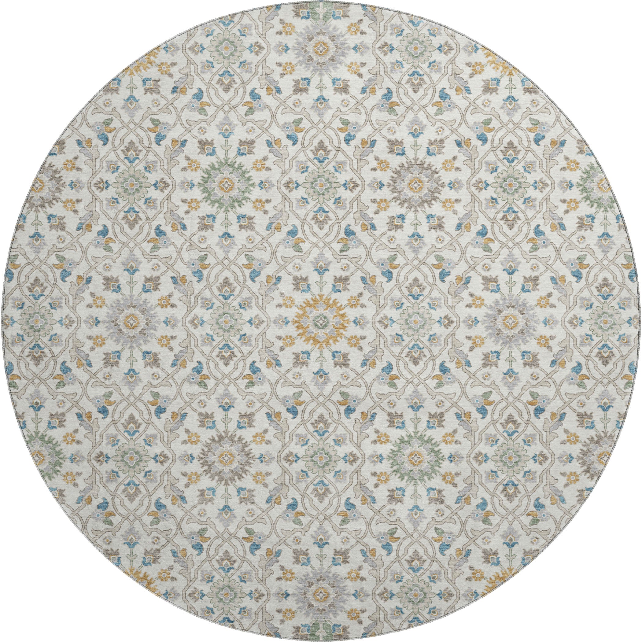 Zanzibar Machine Washable Transitional Ivory Rug 8' x 8' #shape_Round