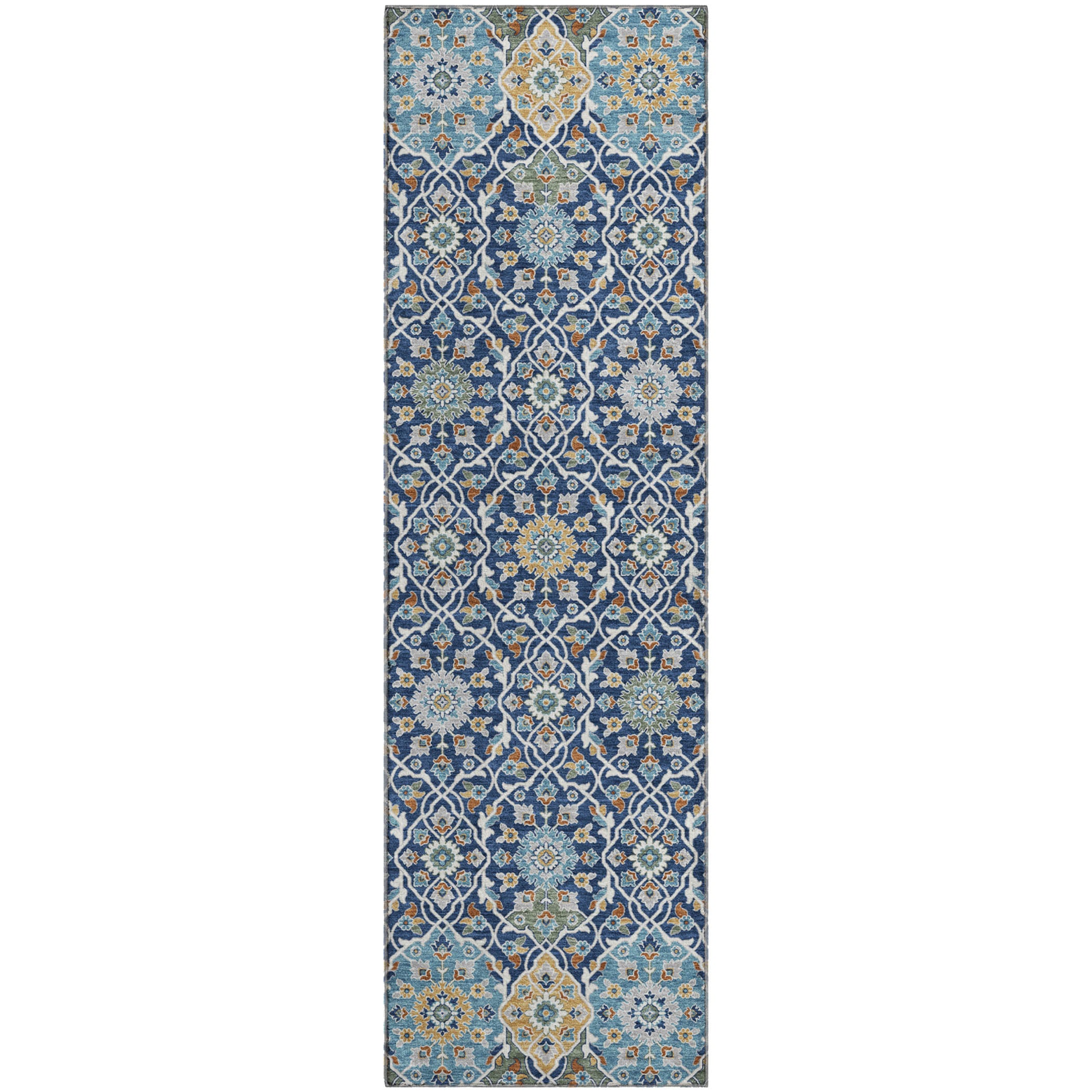 Zanzibar Machine Washable Transitional Navy Blue Rug 2'3" x 7'6" #shape_Runner