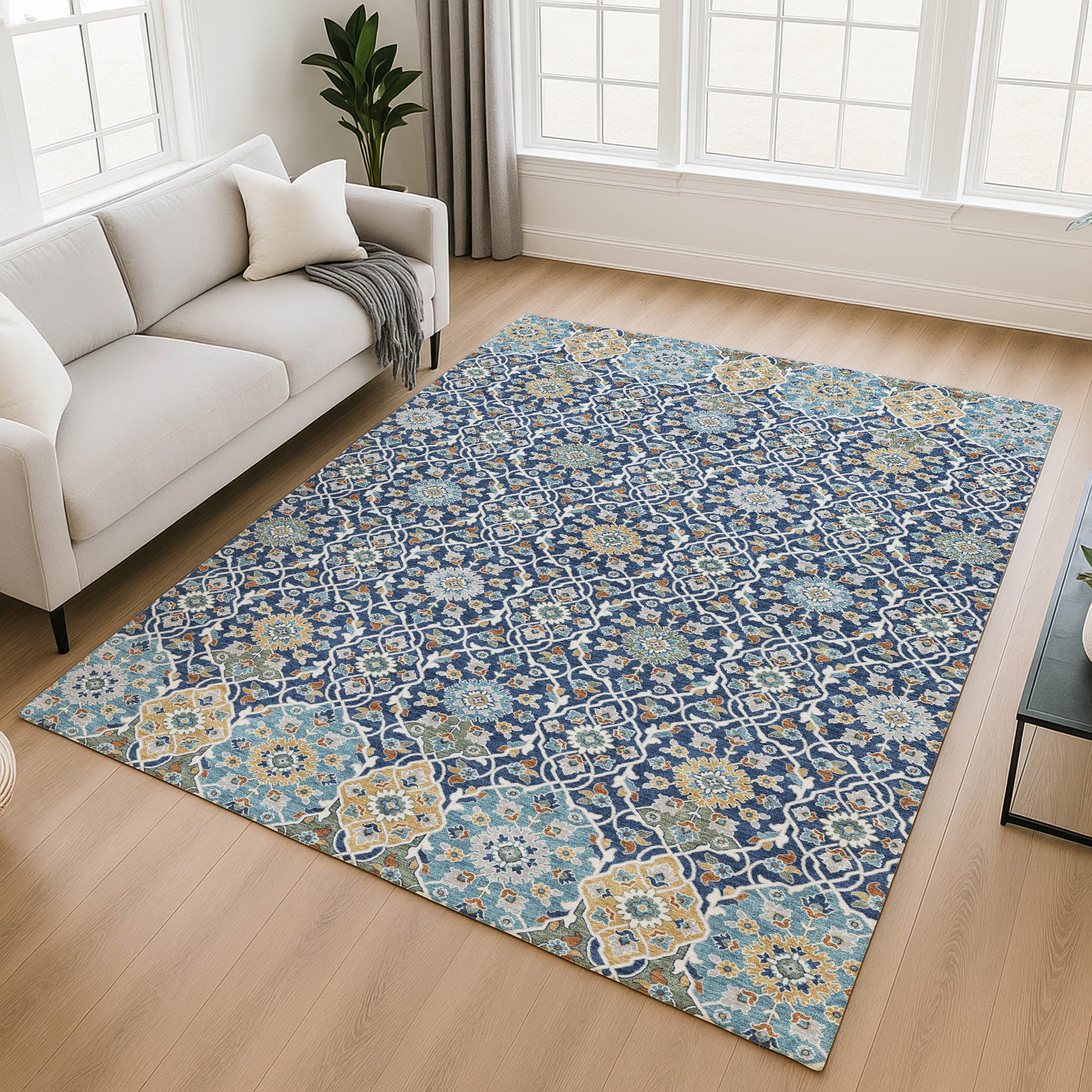 Zanzibar Machine Washable Transitional Navy Blue Rug 2'6" x 3'10" #shape_Rectangle