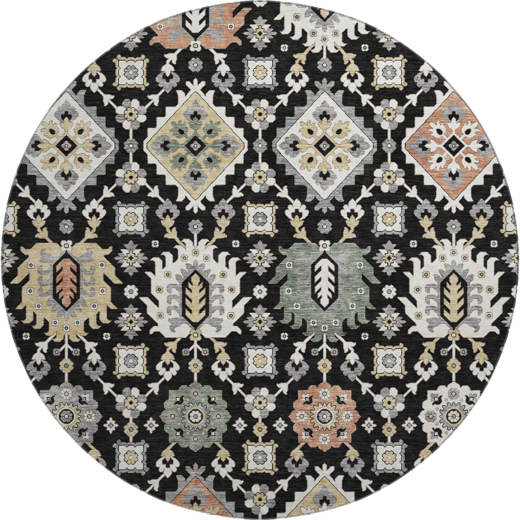 Bern Machine Washable Transitional Black Rug 8' x 8' #shape_Round