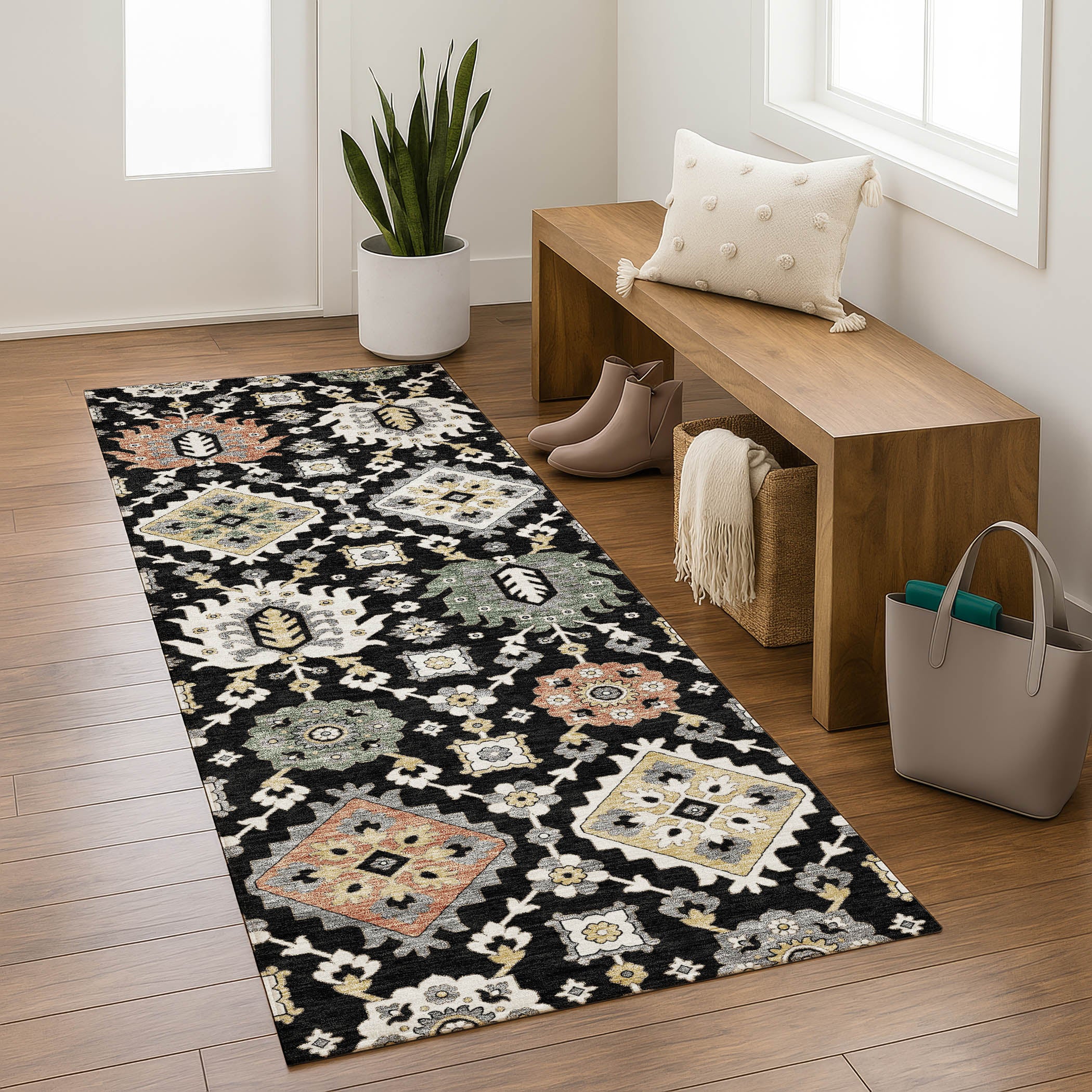 Bern Machine Washable Transitional Black Rug 2'3" x 7'6" #shape_Runner