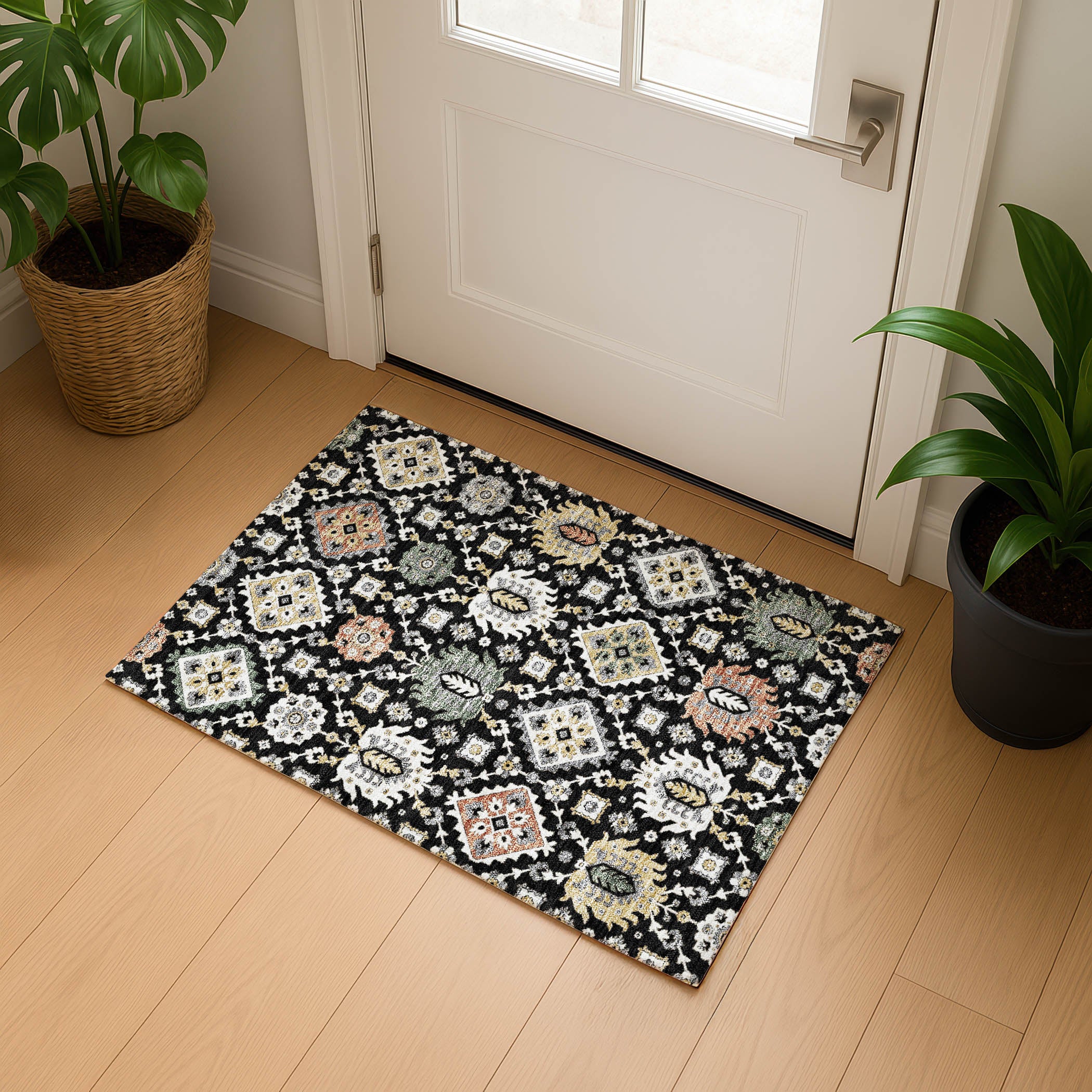 Bern Machine Washable Transitional Black Rug 1'8" x 2'6" #shape_Rectangle