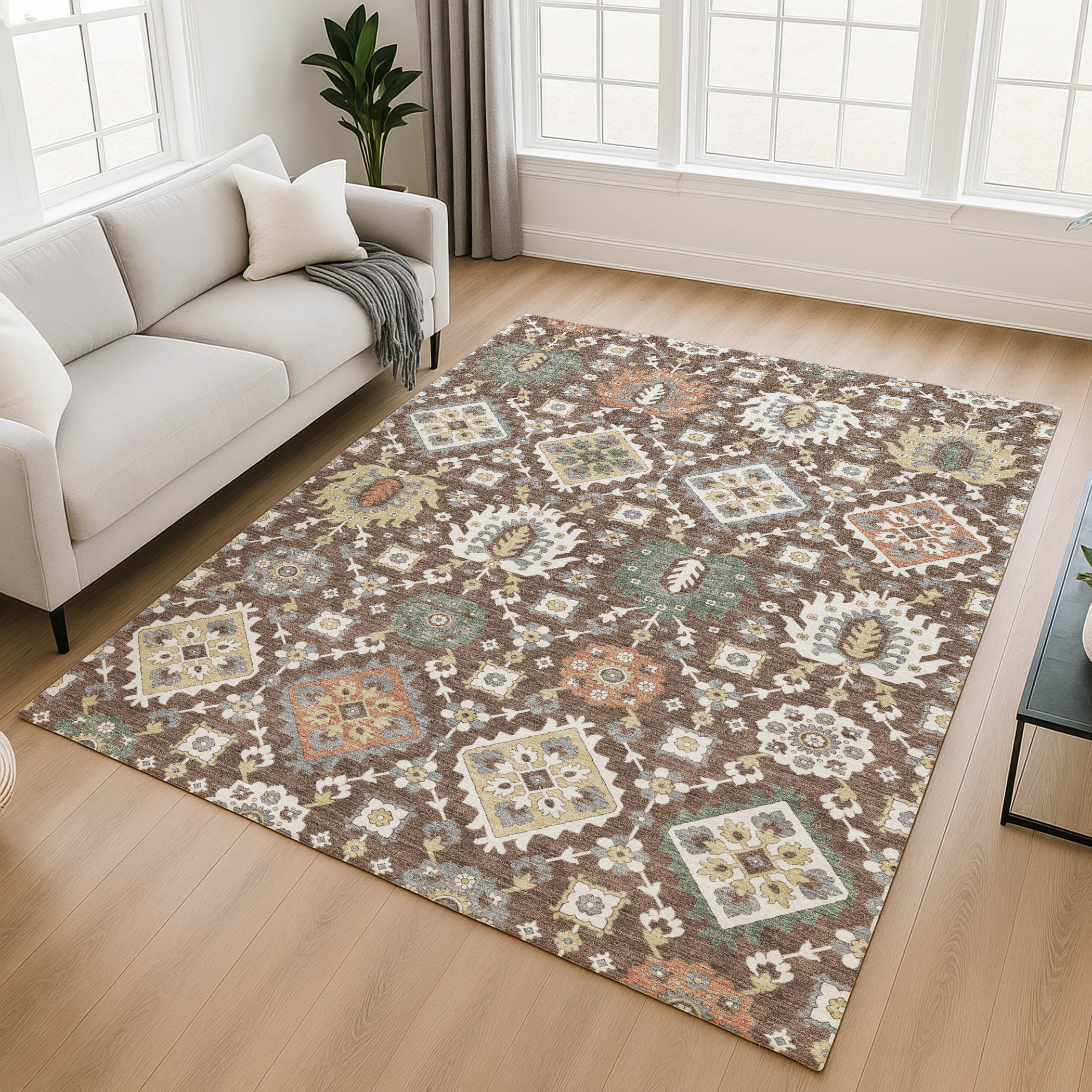 Bern Machine Washable Transitional Chocolate Brown Rug 2'6" x 3'10" #shape_Rectangle