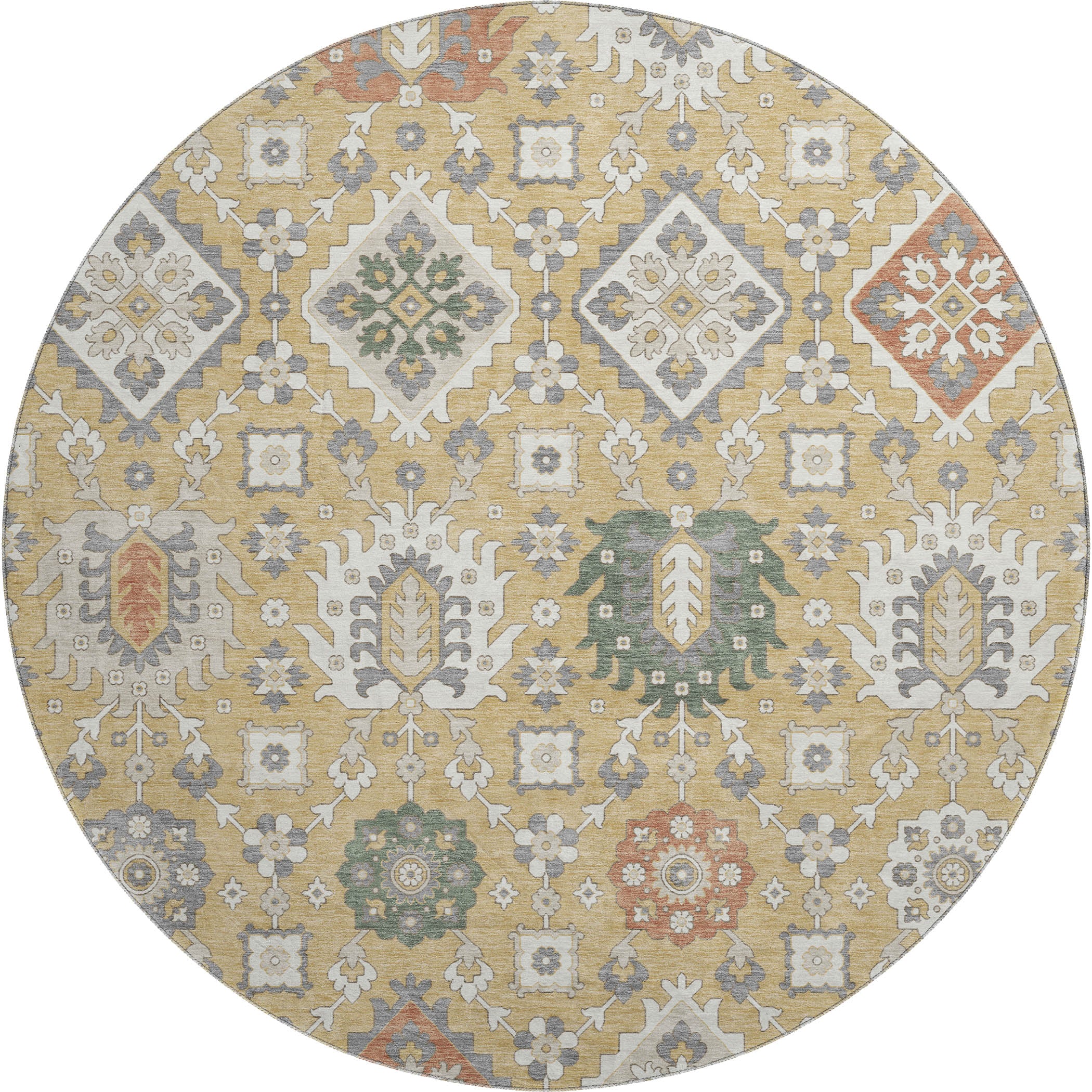 Bern Machine Washable Transitional Gold Rug 8' x 8' #shape_Round