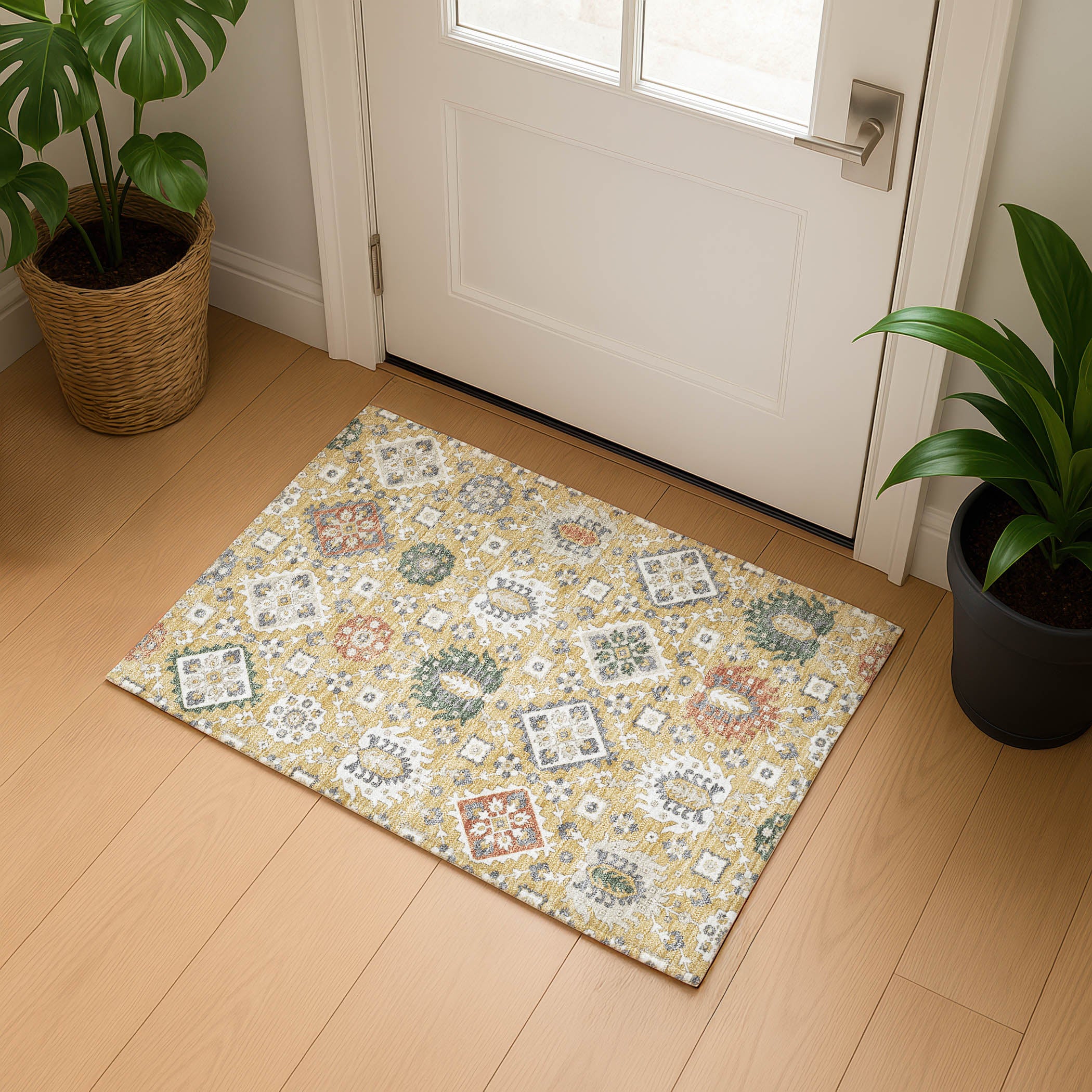 Bern Machine Washable Transitional Gold Rug 1'8" x 2'6" #shape_Rectangle