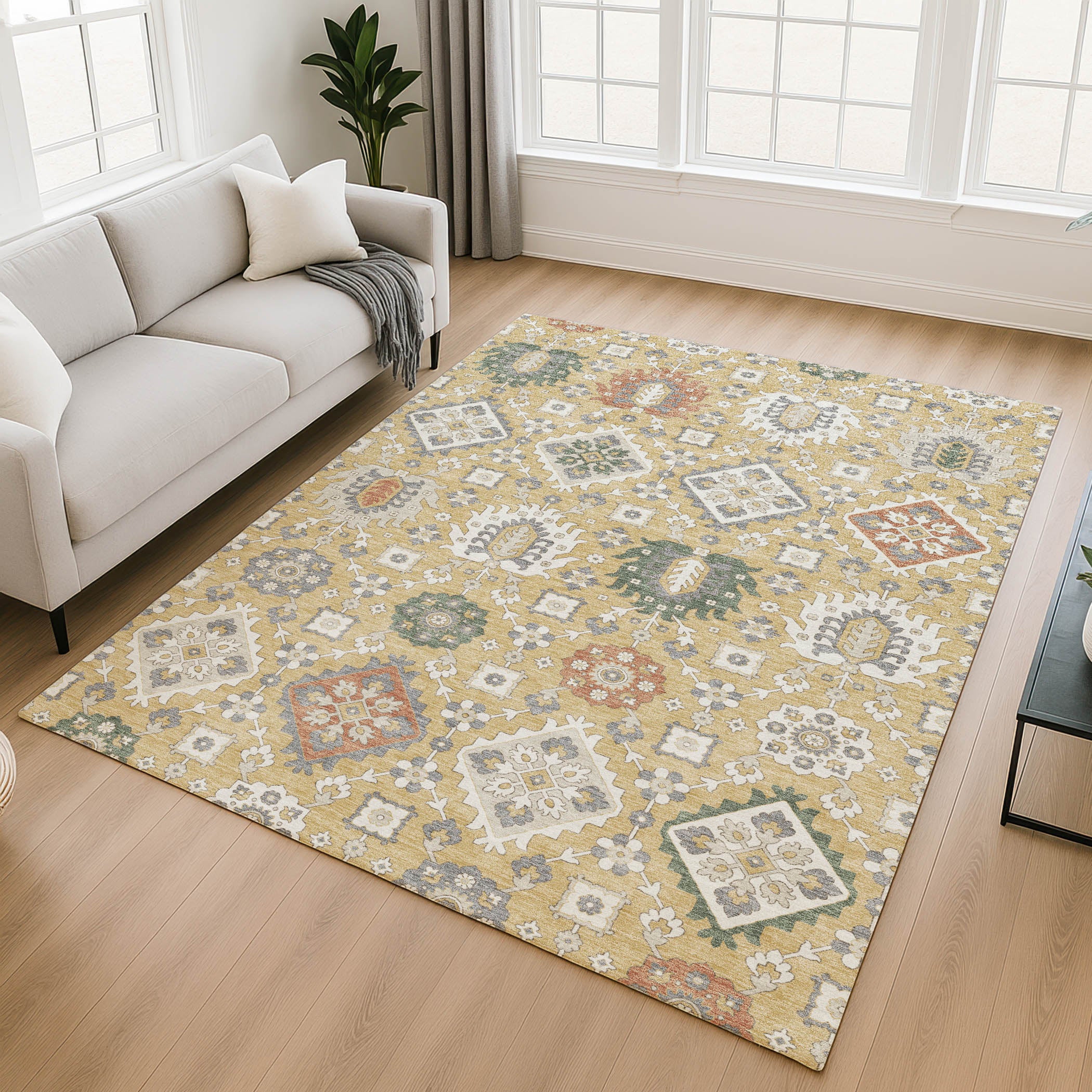 Bern Machine Washable Transitional Gold Rug 2'6" x 3'10" #shape_Rectangle