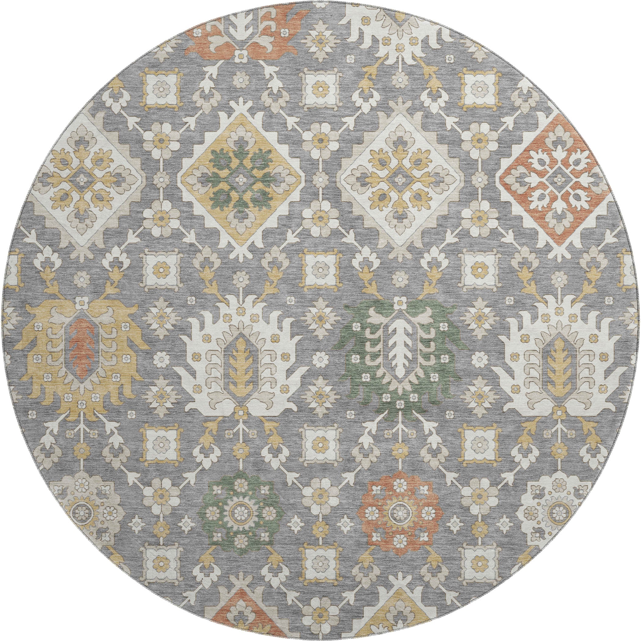 Bern Machine Washable Transitional Gray Rug 8' x 8' #shape_Round